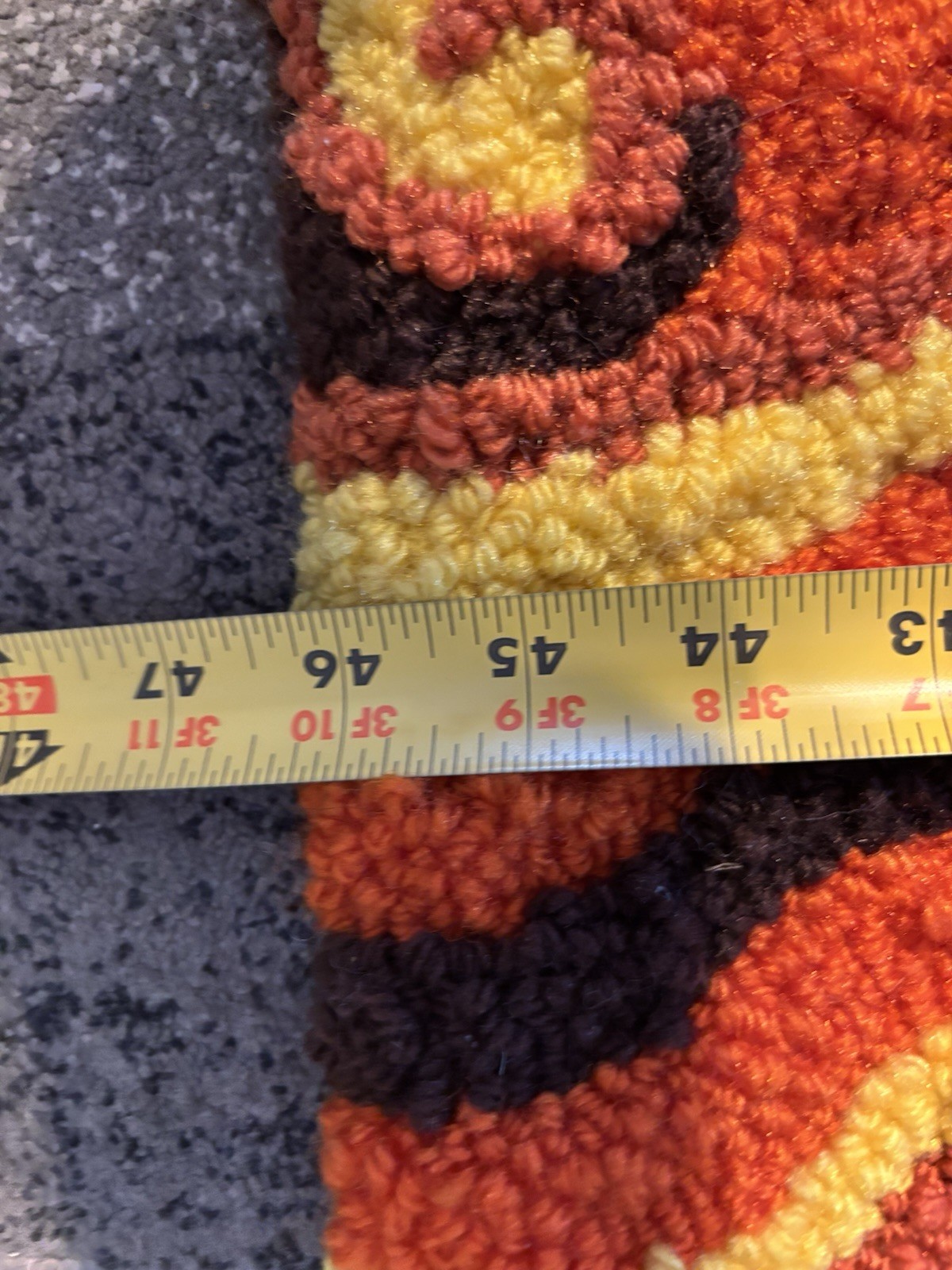 Handmade Woven Rug Groovy 70s 80s Retro Vintage Hippie Orange Yellow Brown Swirl