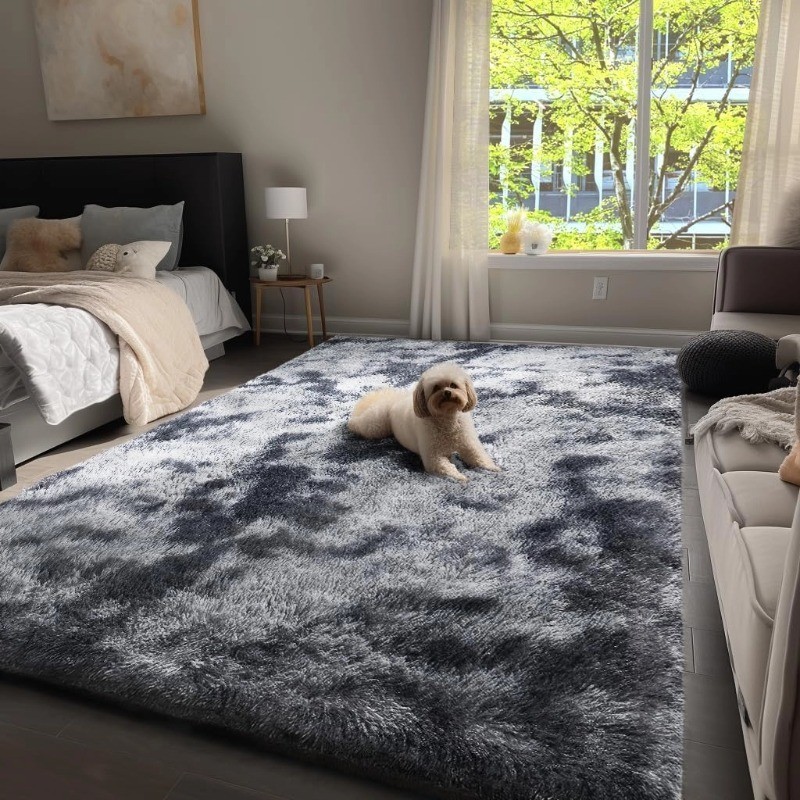 47” x 70” Plush Long-Haired Carpet-Non-Slip,Dirt-Resistant, Tie-Dyed Shag Rug