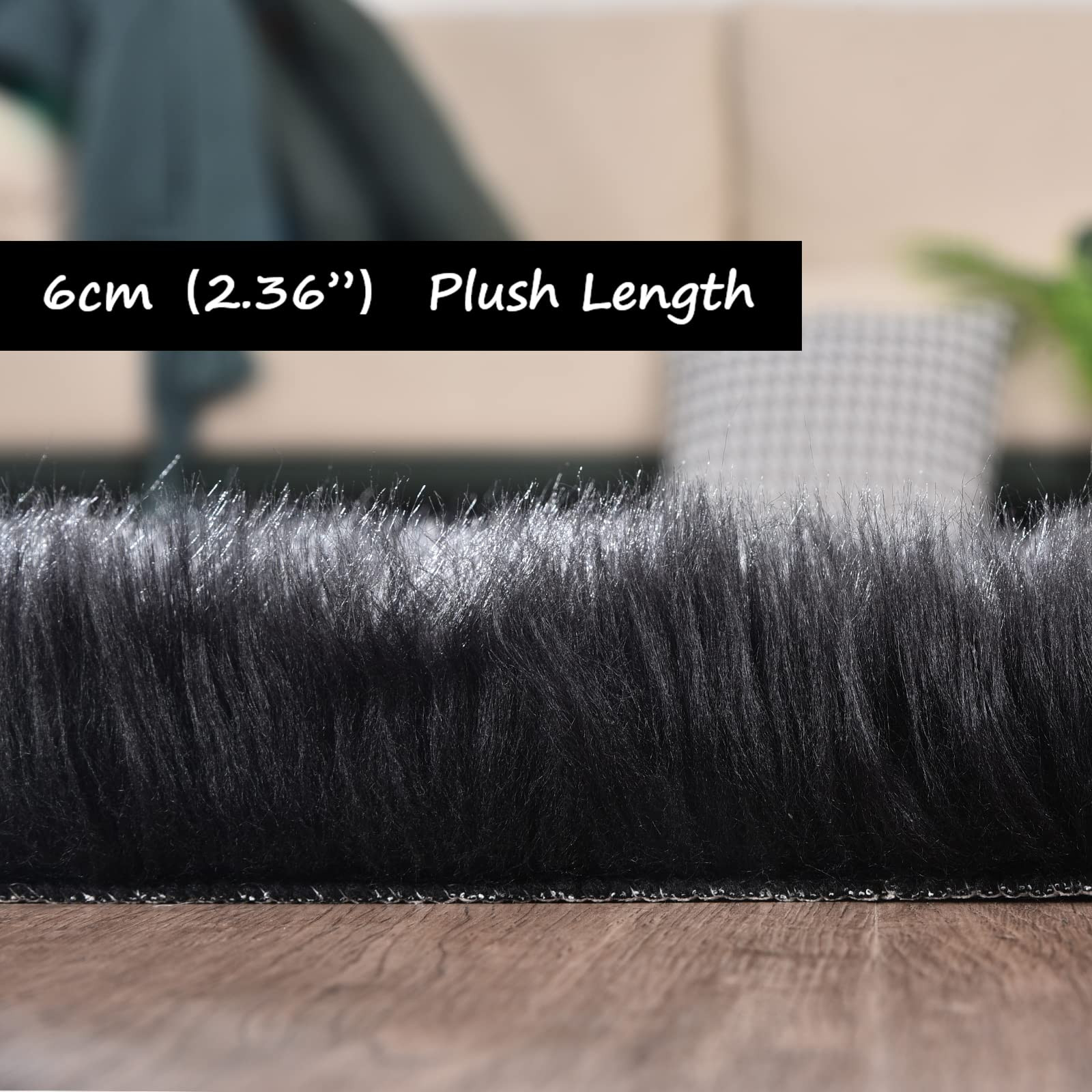 Circle Rug Black Round Area Rug 3ft Fluffy Fuzzy Shag Rug Washable Faux Fur R…