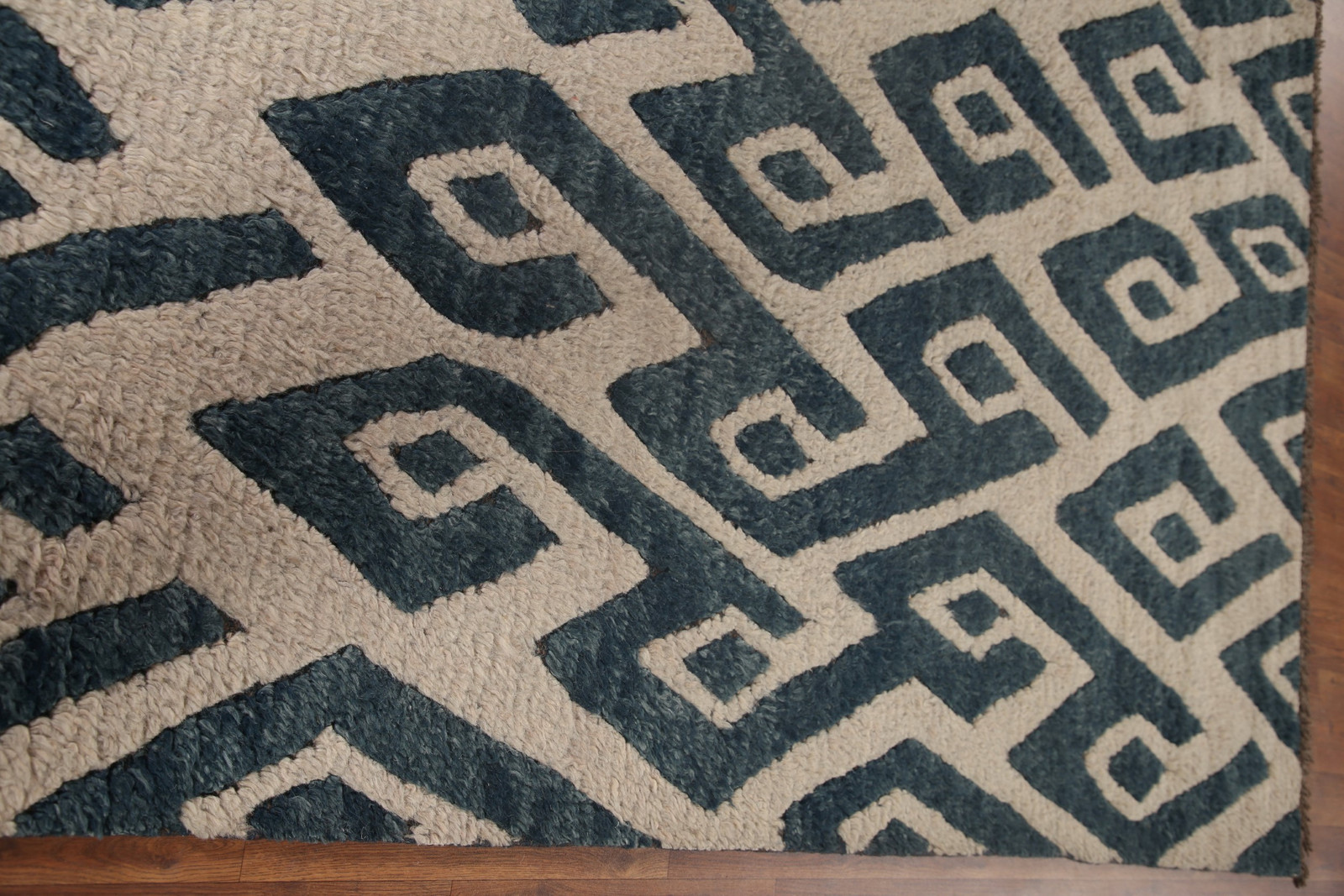 Ivory/ Blue Moroccan Shaggy Oriental Rug Wool Handmade Room Size Carpet 8×10