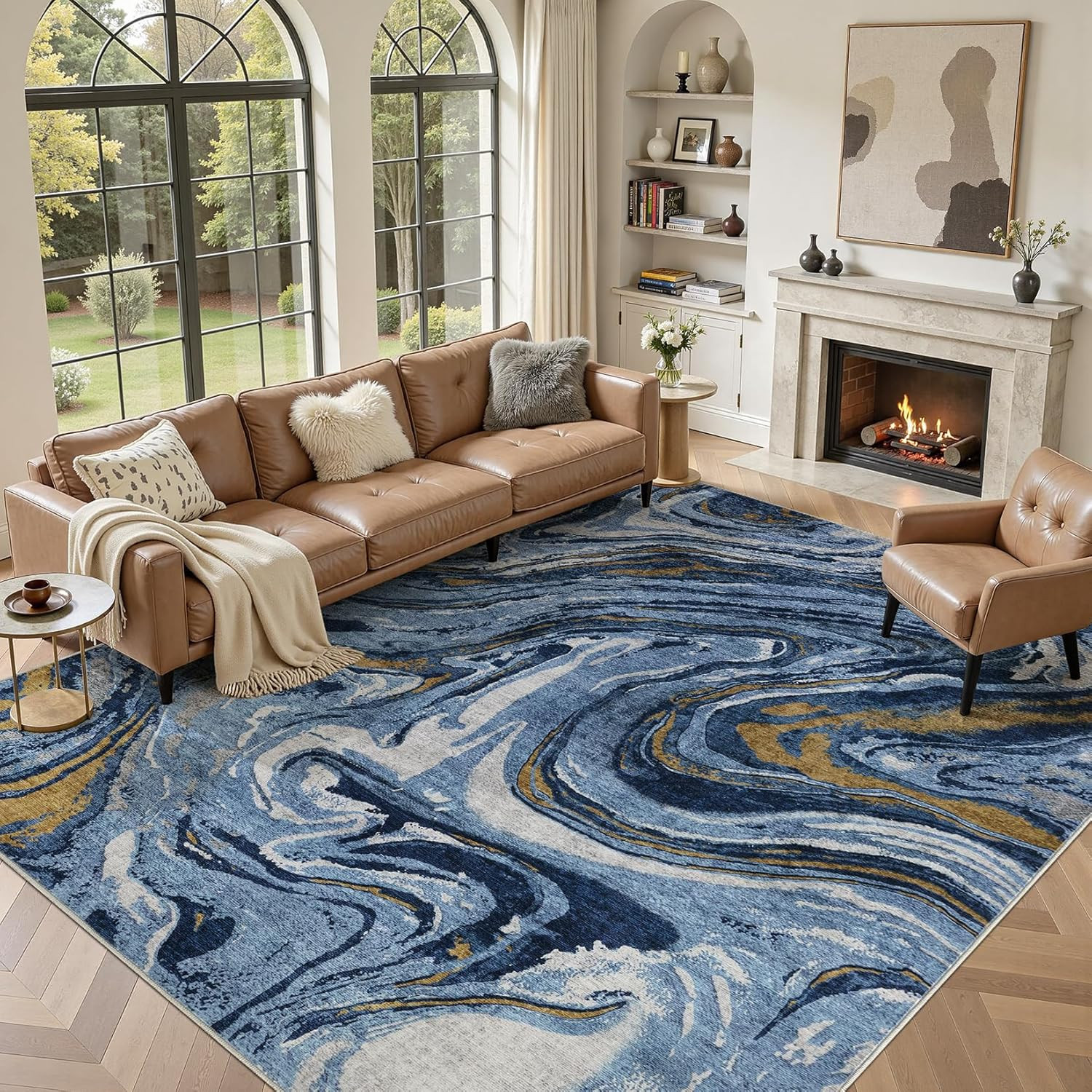 Area Rug Living Room Rugs – 6X9 Abstract Large Soft Indoor Washable Rug Neutral