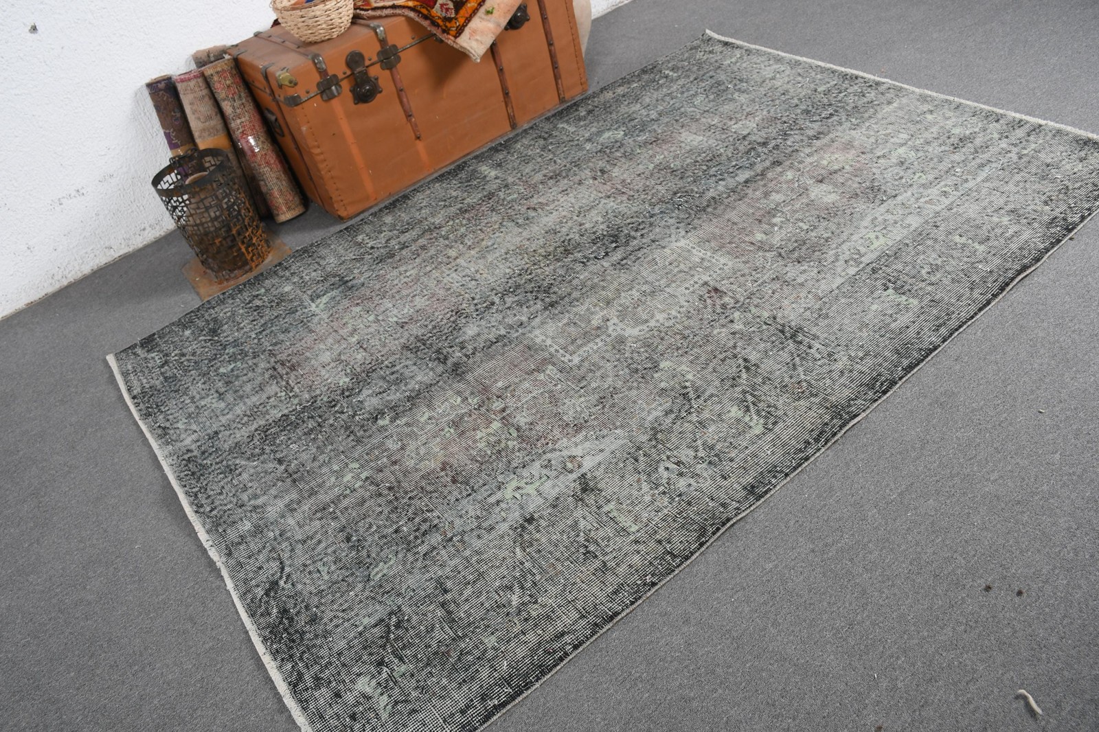 5,3×7,5 ft Area Turkish Vintage Rug, Gray Patchwork Wool Rug