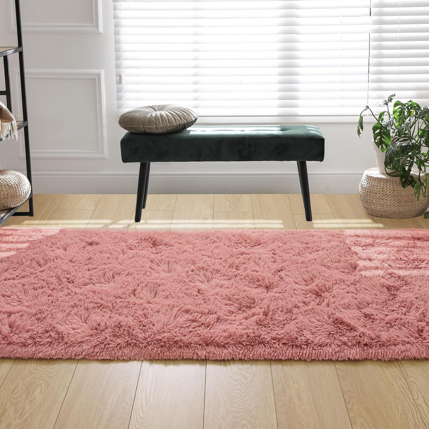 Tepook Soft Runner Rugs for Bedroom 2×6 ft with Rubber Backing, Blush Fluffy Rug