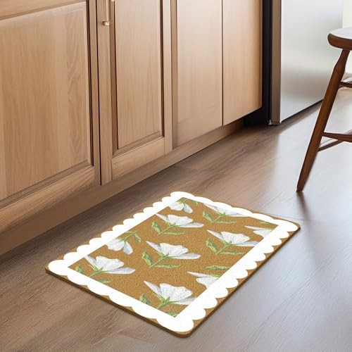 White Floral Coir Door Mats – Farmhouse Front Door Mat – Outdoor