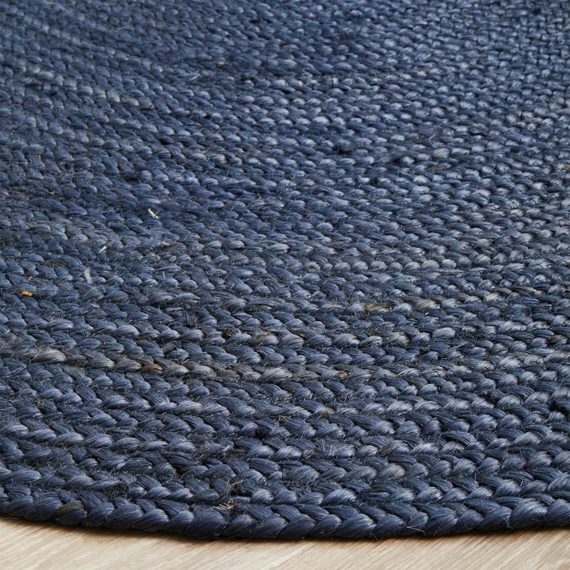 Round Rug Blue Dye Natural Jute Farmhouse Area Rug Hand Woven Carpet