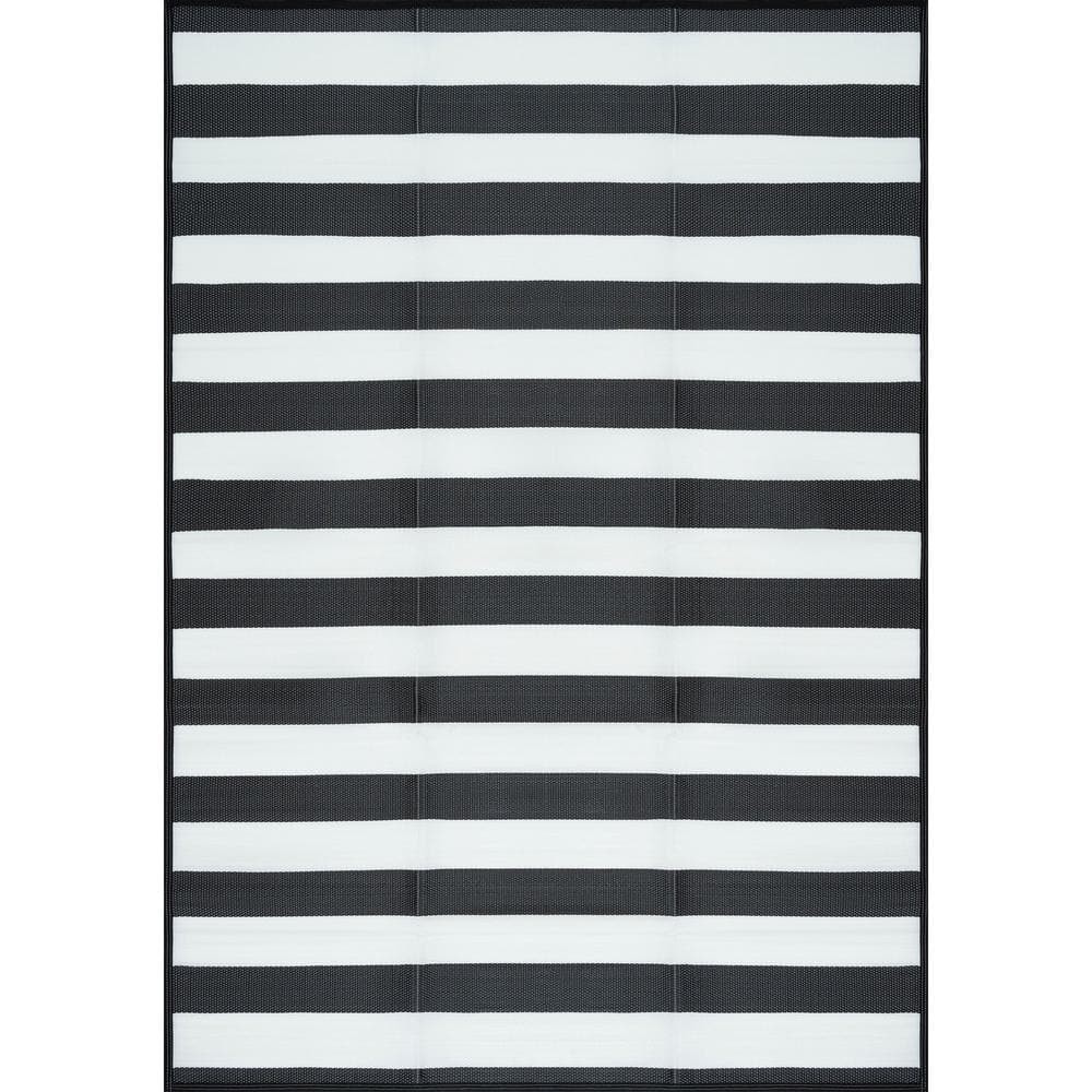 Tayse LNA1103 9X12 Luna Black 9 ft. x 12 ft. Striped Indoor Outdoor Area Rug,