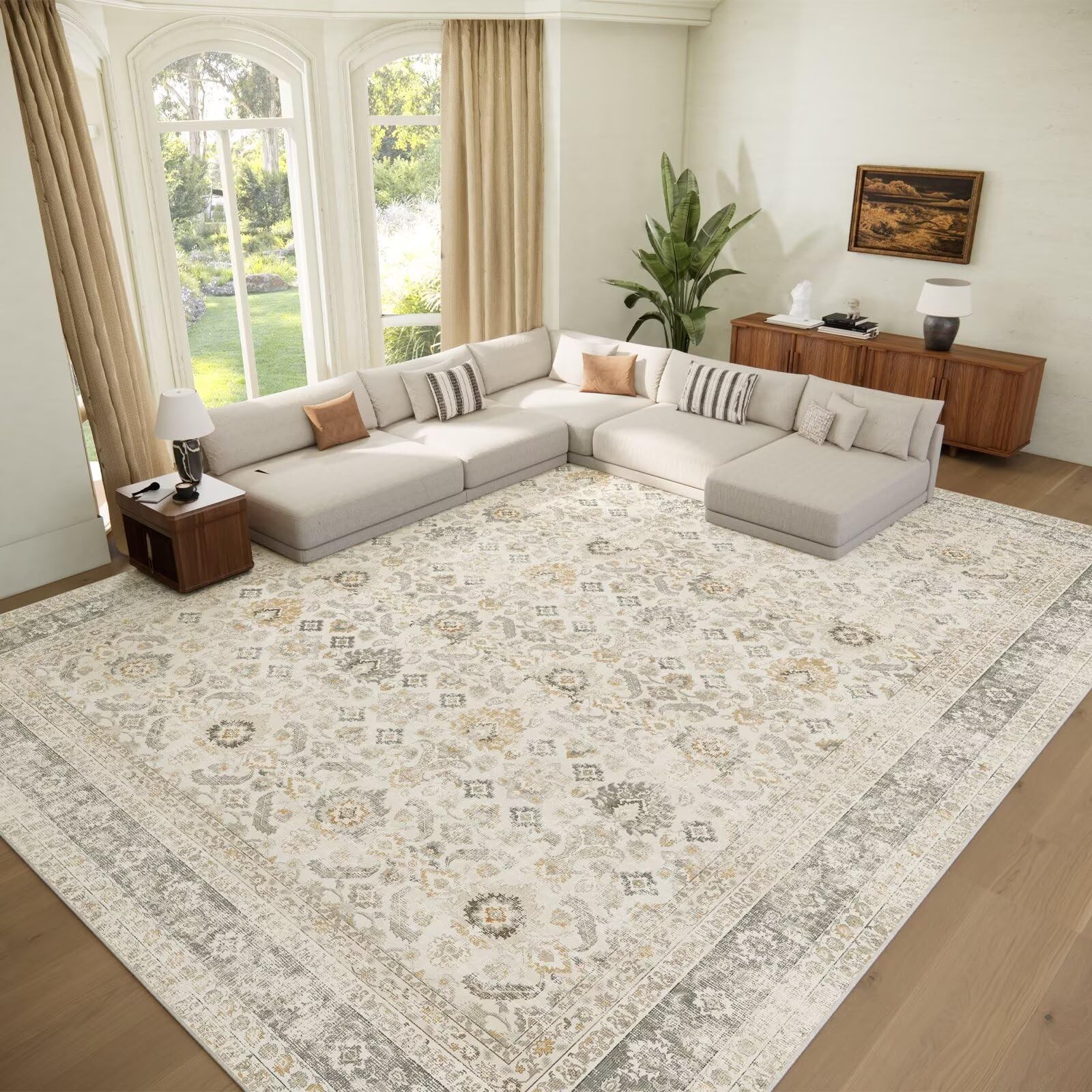 Hedwior Washable 9×12 Area Rugs for Living Room, Boho Non-Slip Vintage Distre…