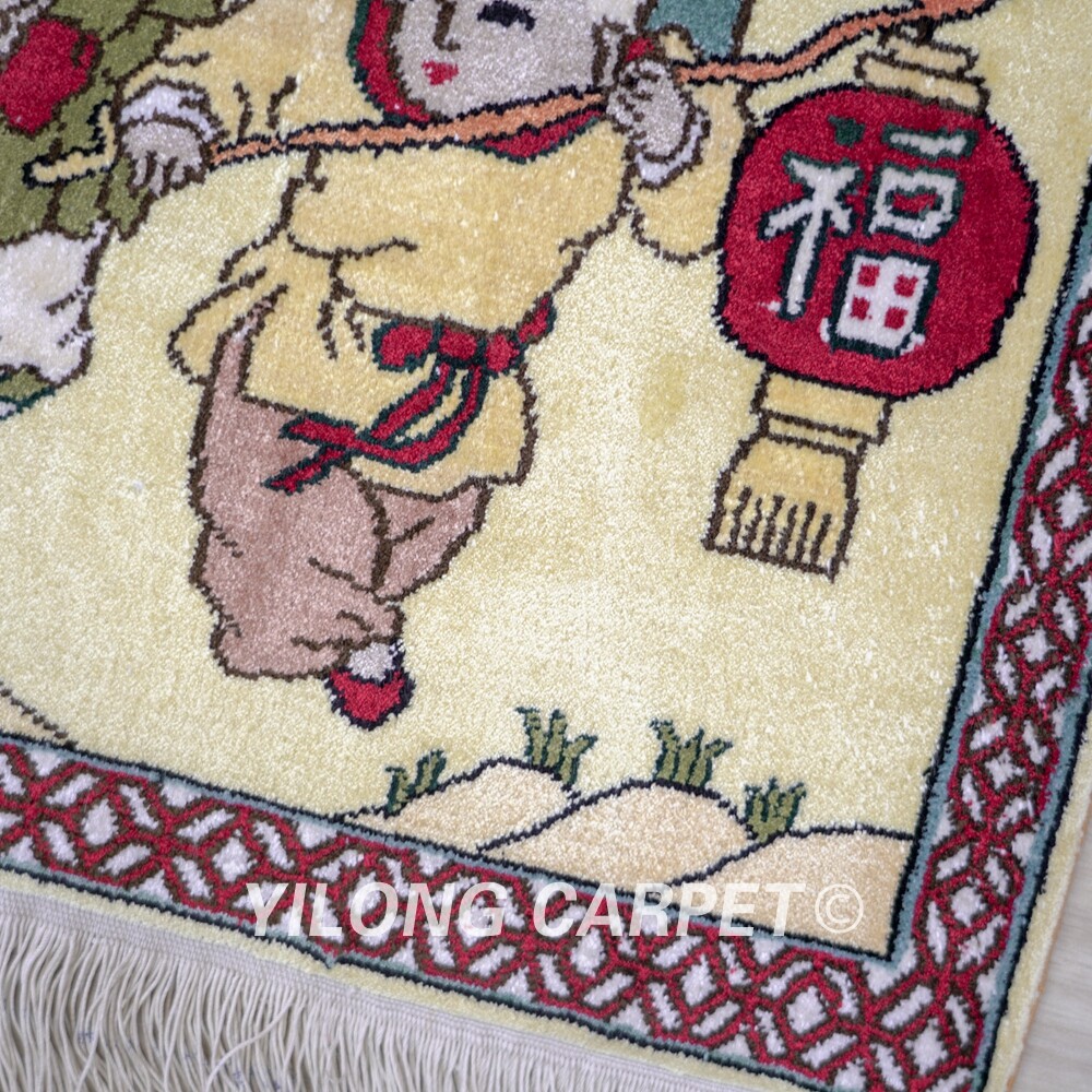 1x1ft Antique Hand Knotted Area Rug Mini Silk Carpet Kids Tapestry 023H