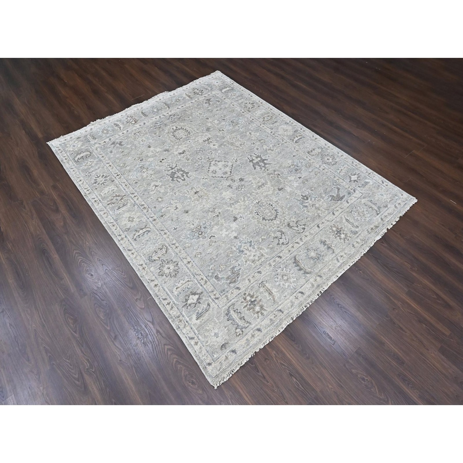 8’1″x10′ Gray Supple Collection Oushak Design Hand Knotted Shiny Wool Rug 10486