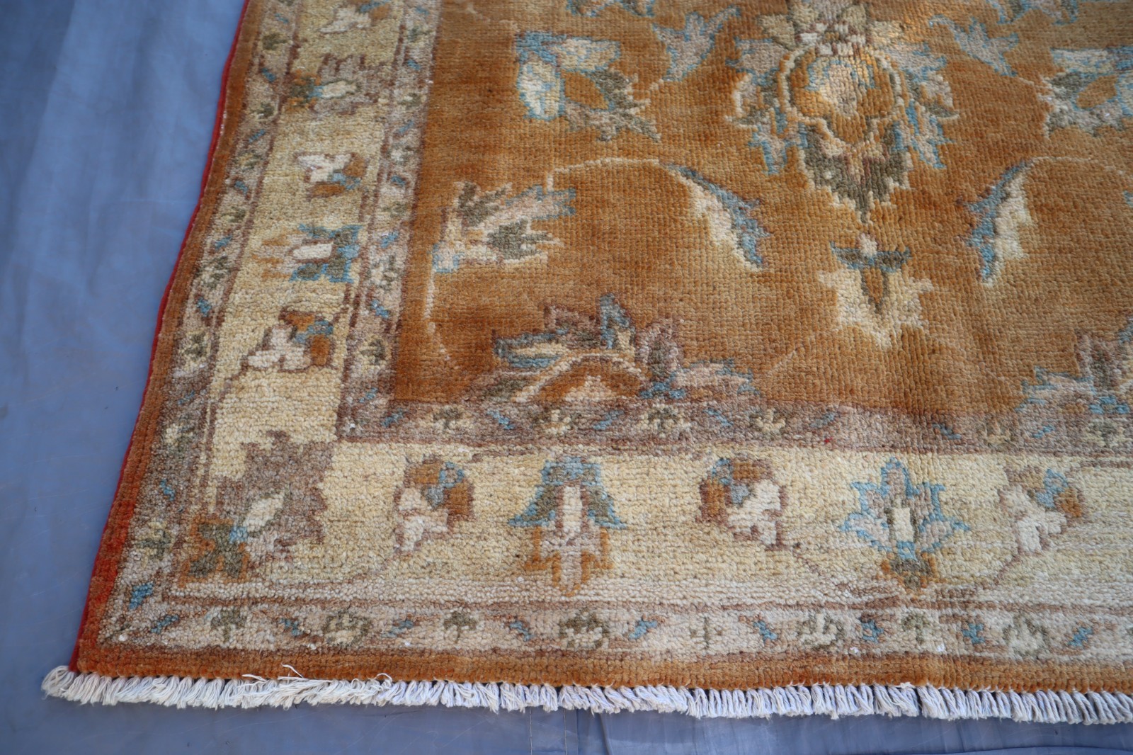 Mini Hand-knotted Oushak Rug, 3×4 Turkmen Wool Entryway Carpet (92×112 cm)