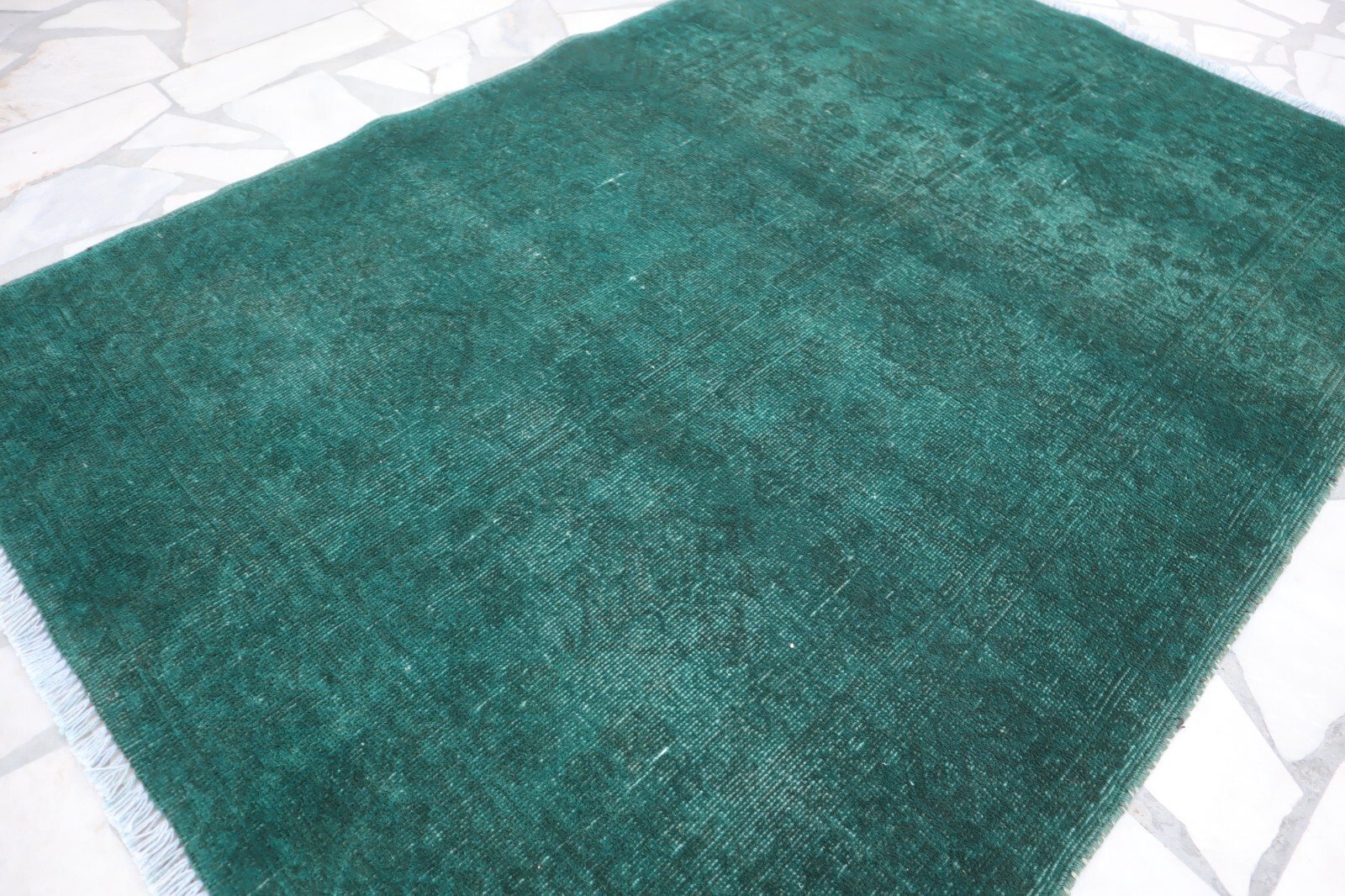 3×5 Green Overdyed Rug 1990s Antique Turkmen Hand Knotted Wool Rug- Entryway Rug