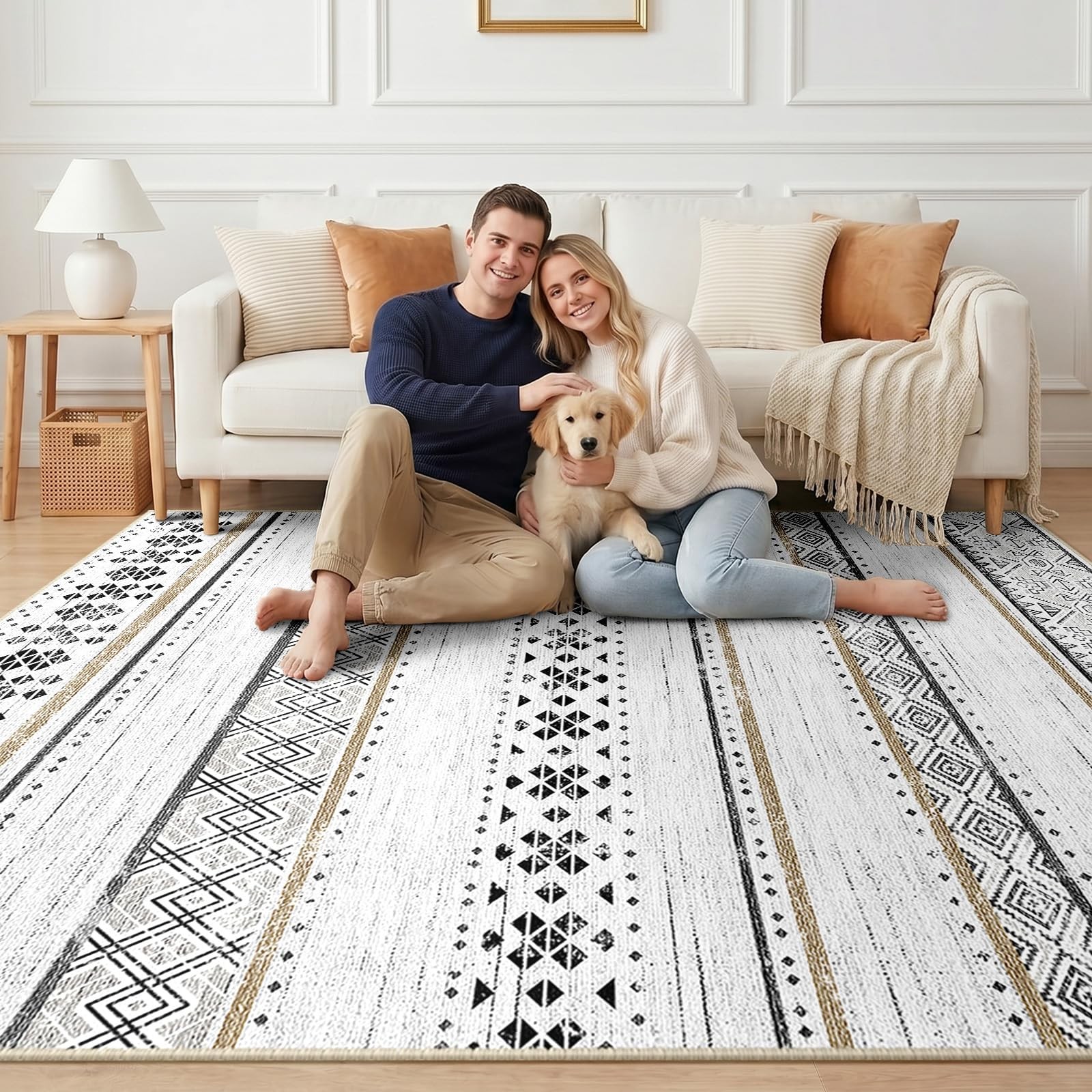 BESTSWEETIE 8×10 Area Rugs for Living Room Washable Moroccan Farmhouse Neutral G