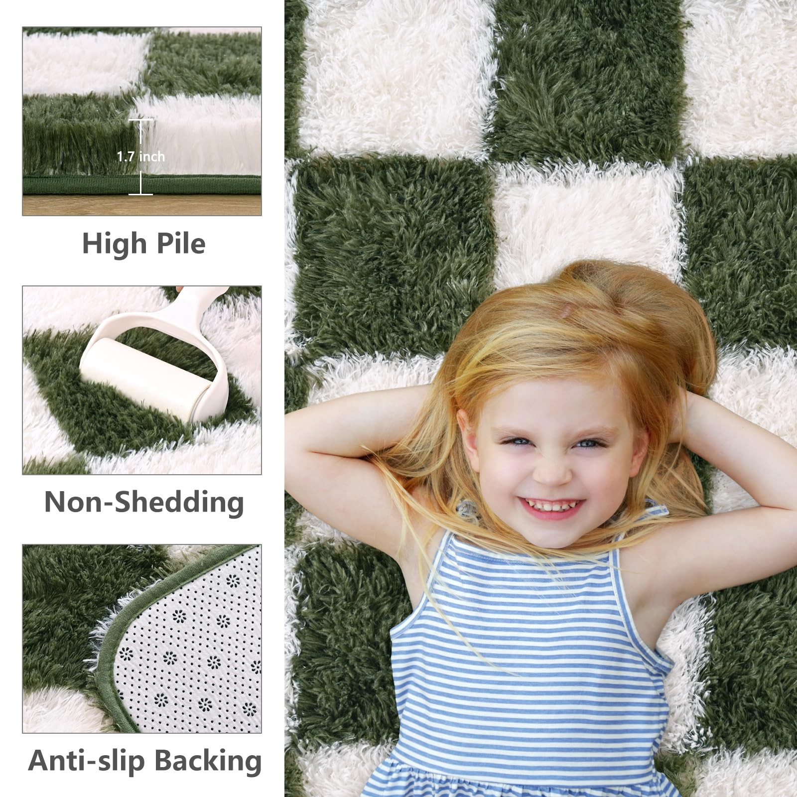 Larhom Nuttumico Large Fluffy Plaid Area Rug For Bedroom 6X9 Feet Olive Green