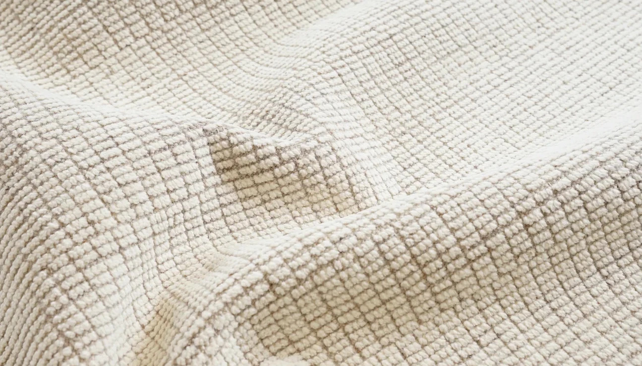 Hand Knotted Wool Area Rug Cream Textured Grid Pattern Modern Boho Living Room