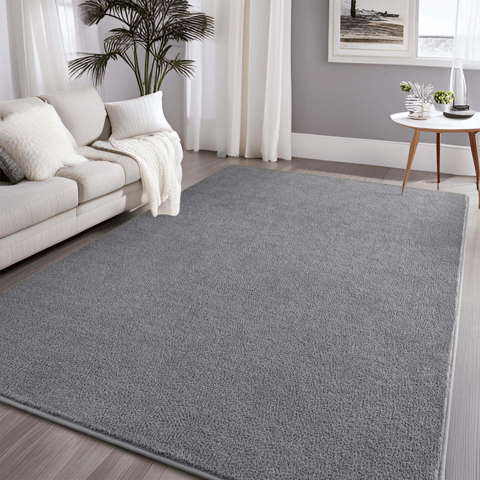 4×6 Ft Grey Modern Area Rug, Thick Memory-Foam, Soft, Non-Slip, Washable