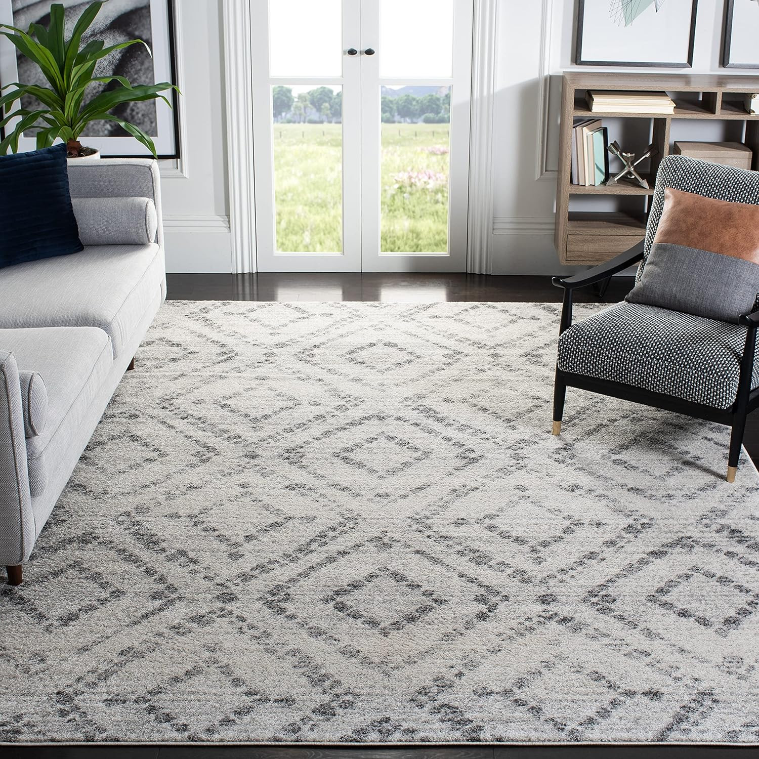 Adirondack 10′ Square Area Rug – Modern Grey Diamond Design, Easy Care
