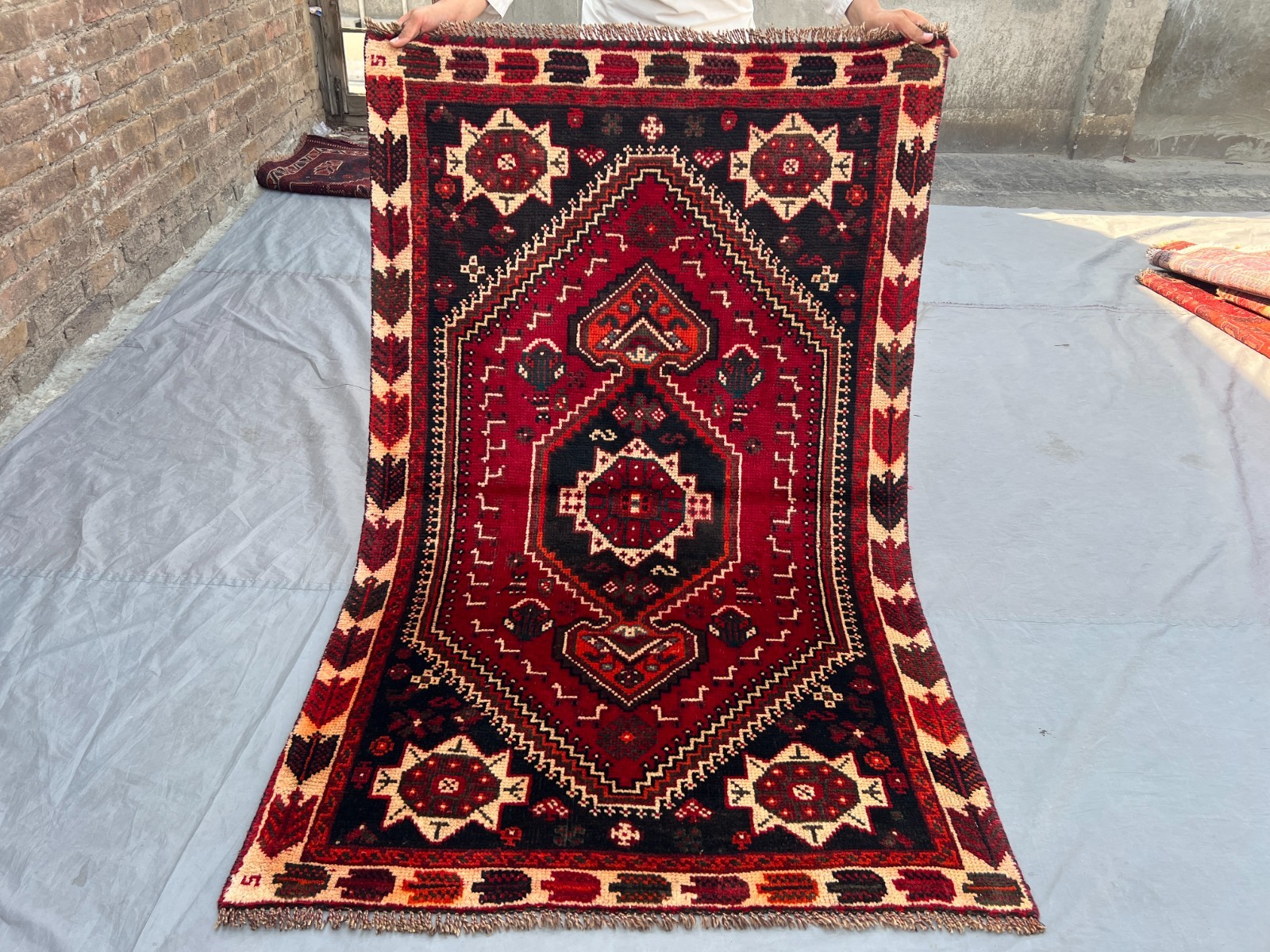 3’2×5’5 Ft Vintage Afghan Baluchi Hand Knotted Wool Tribal Medallion Design Rug
