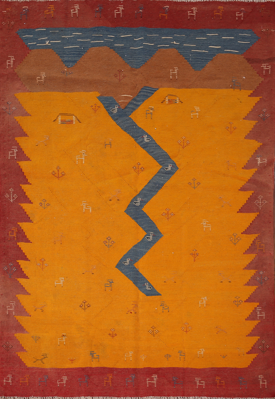 Vintage Flat weave Nomadic Wool Vegetable Dye Kilim Qashqaii Reversible Rug 5×6
