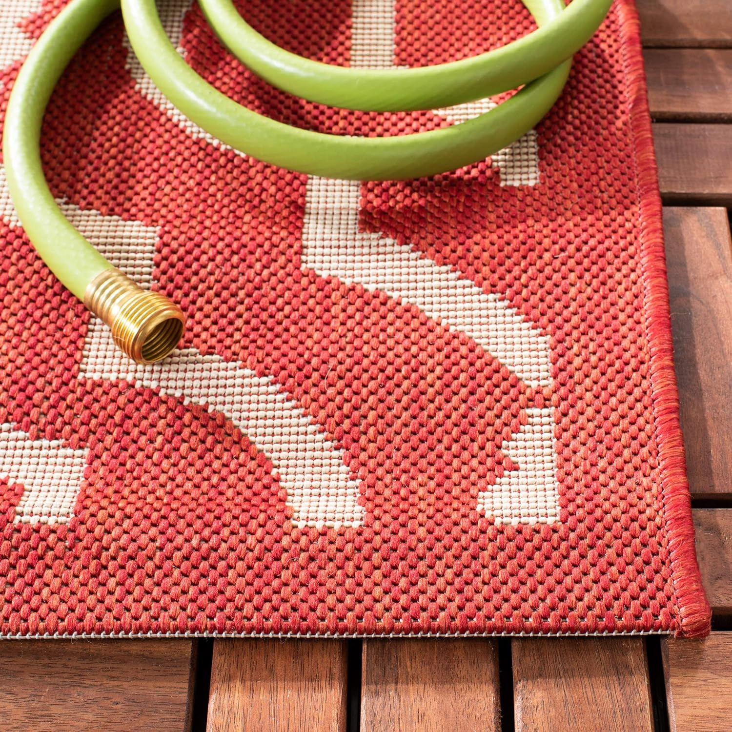 Courtyard Collection 8′ x 11′ Red/Bone Waterproof Indoor/Outdoor Area Rug