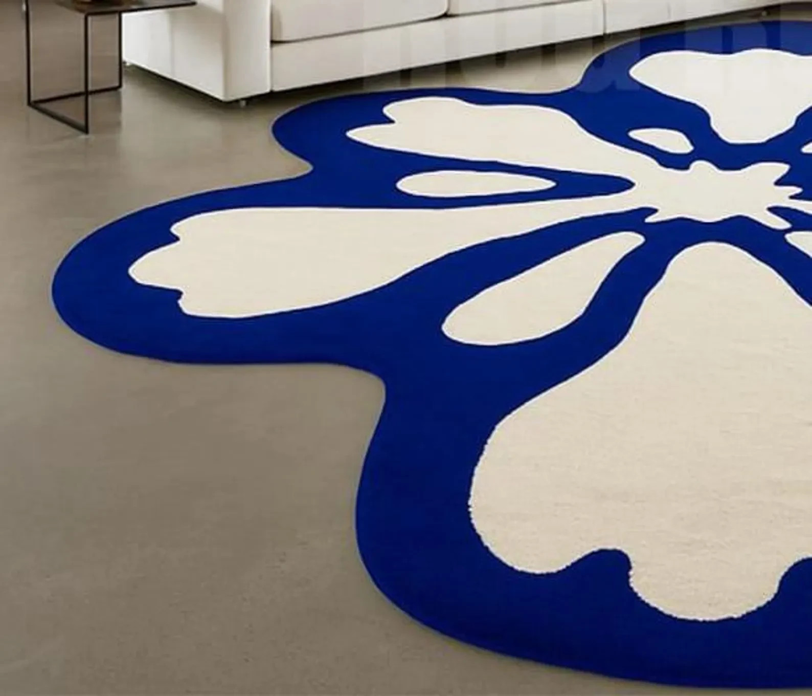Oversized Floral Area Rug: Modern Blue & White Flower Carpet
