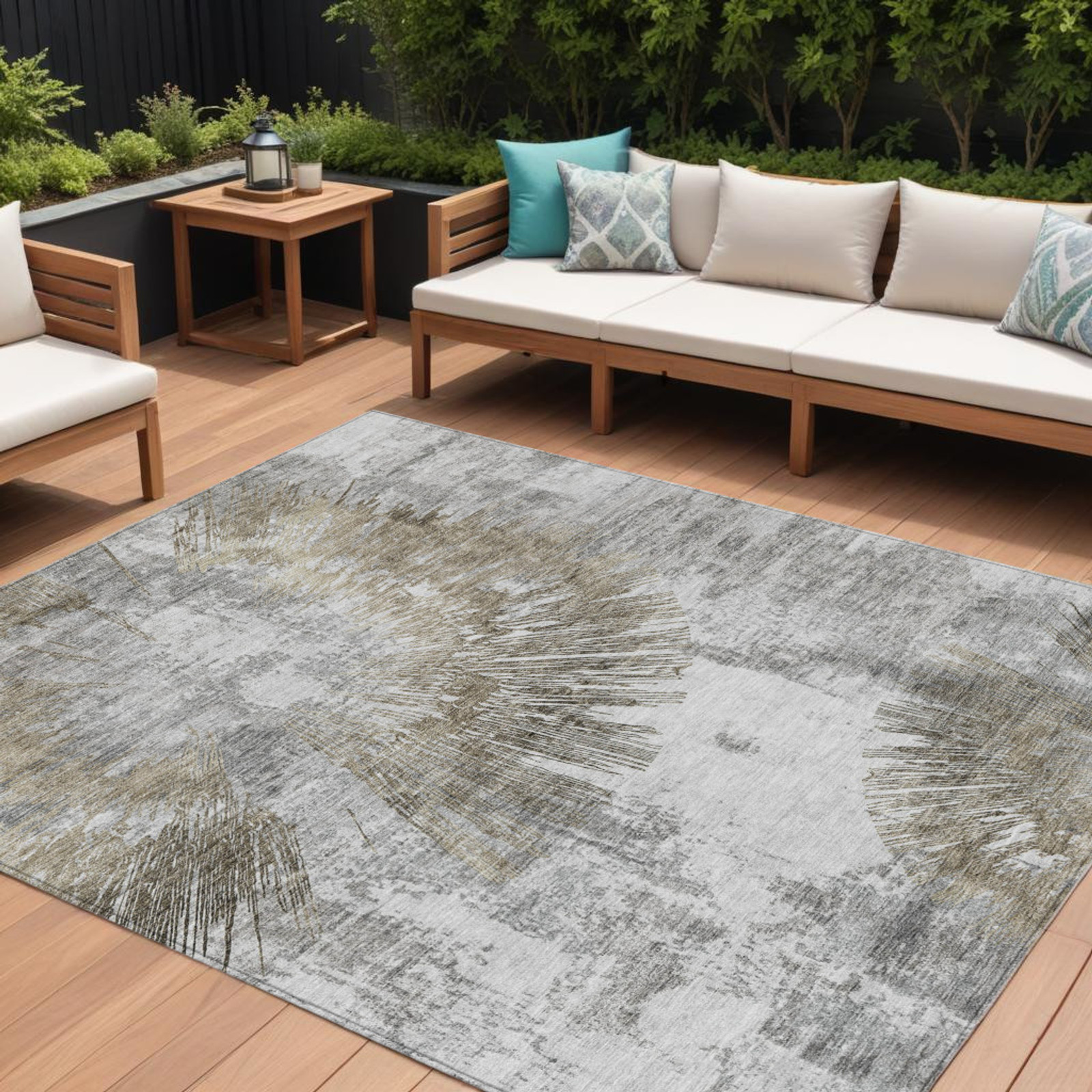 9′ X 12′ Taupe Beige And Brown Abstract Washable Indoor Outdoor Area Rug