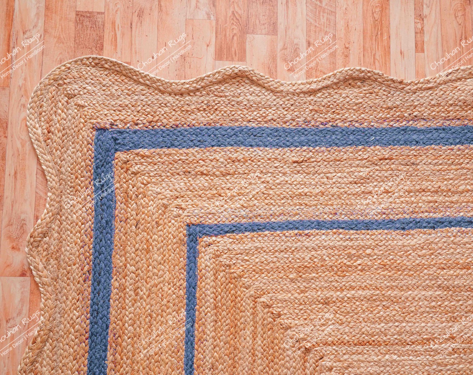 Custom size 2×10 Ft hand Braided Natural Jute Rug With Light Blue Border Rugs