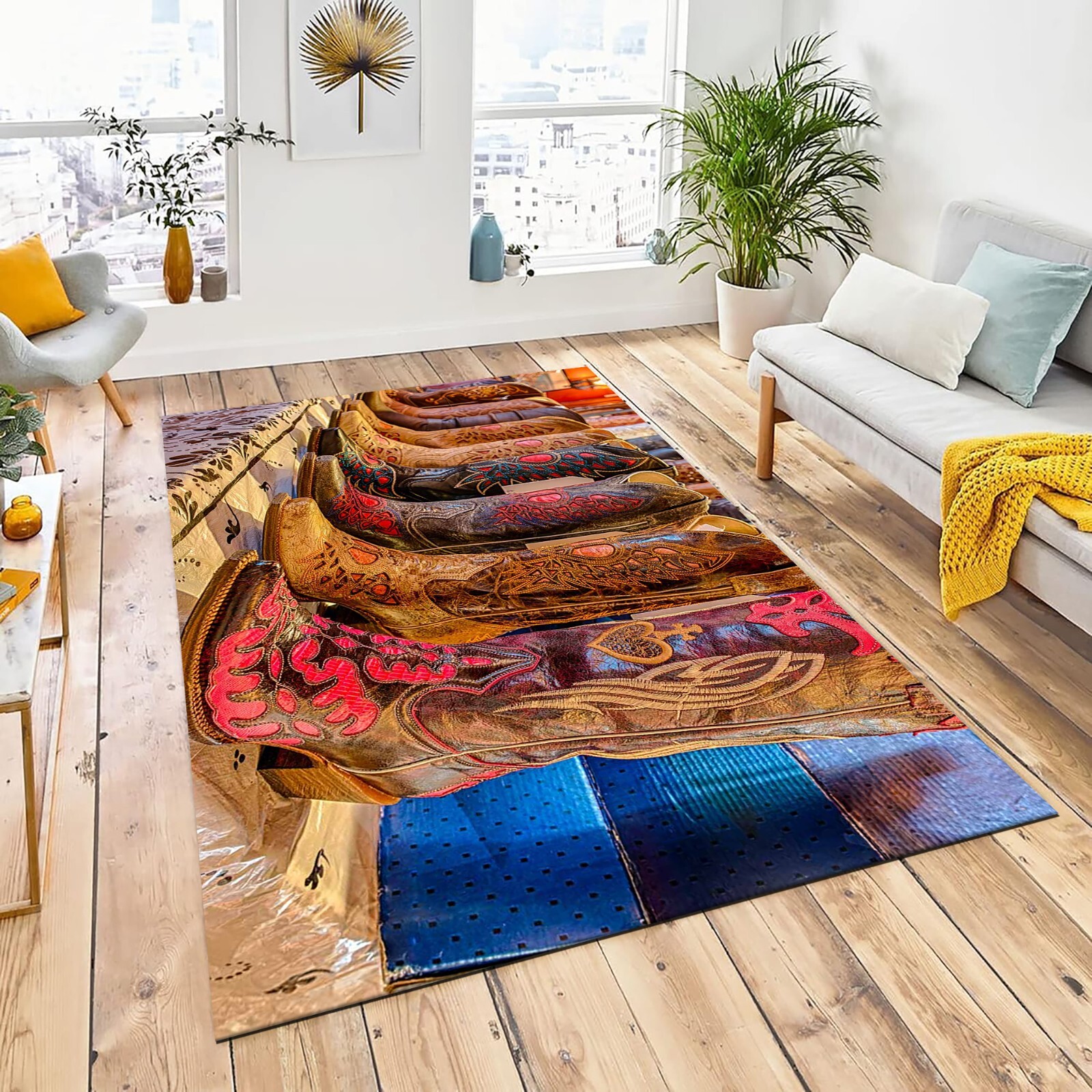 Cowboy Boots Rug, Living Room Rug, Area Carpet, Cowboy Mat, Custom Rug