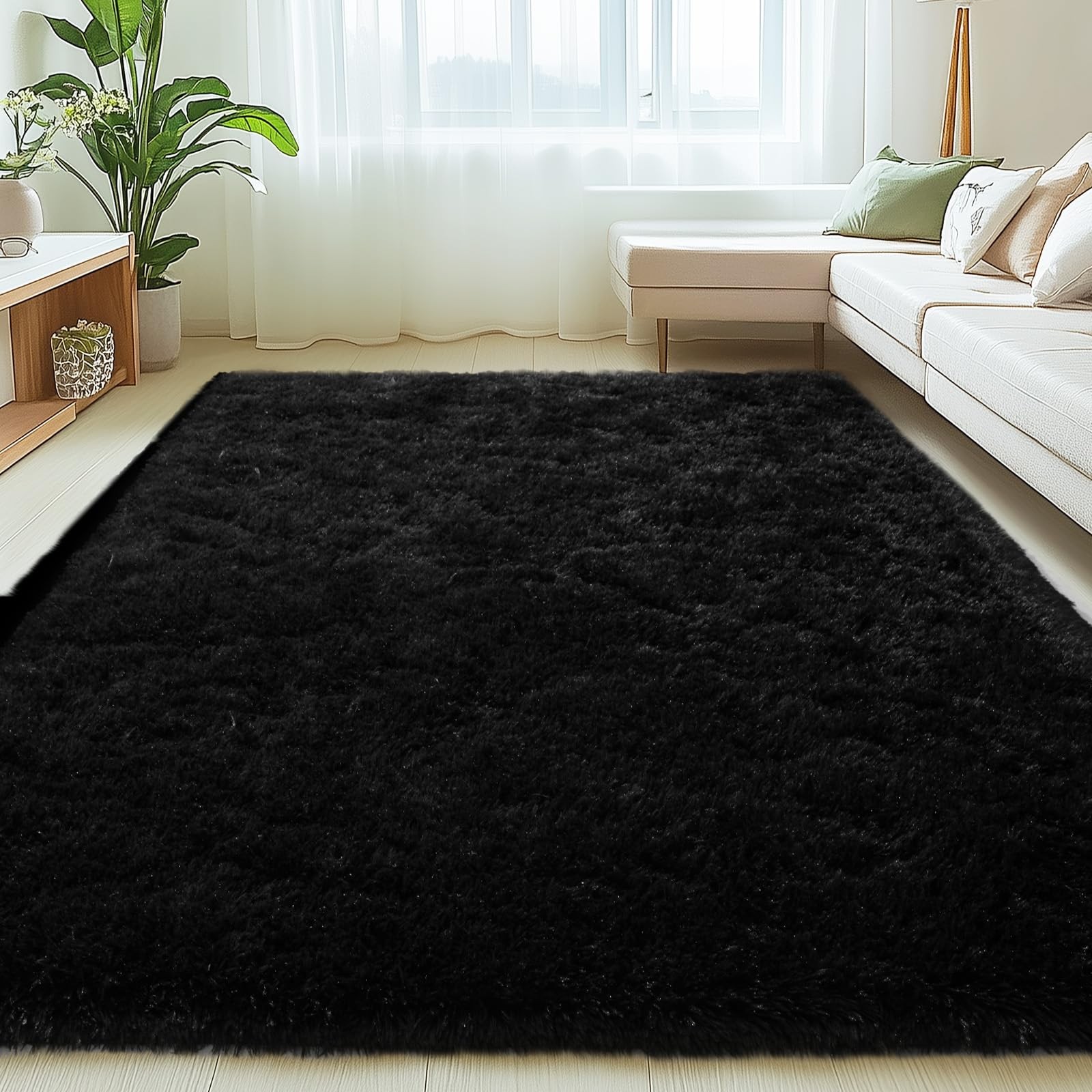 Black Rugs for Living Room, 6×9 Feet Large Fluffy Area Rugs for Bedroom, Soft…