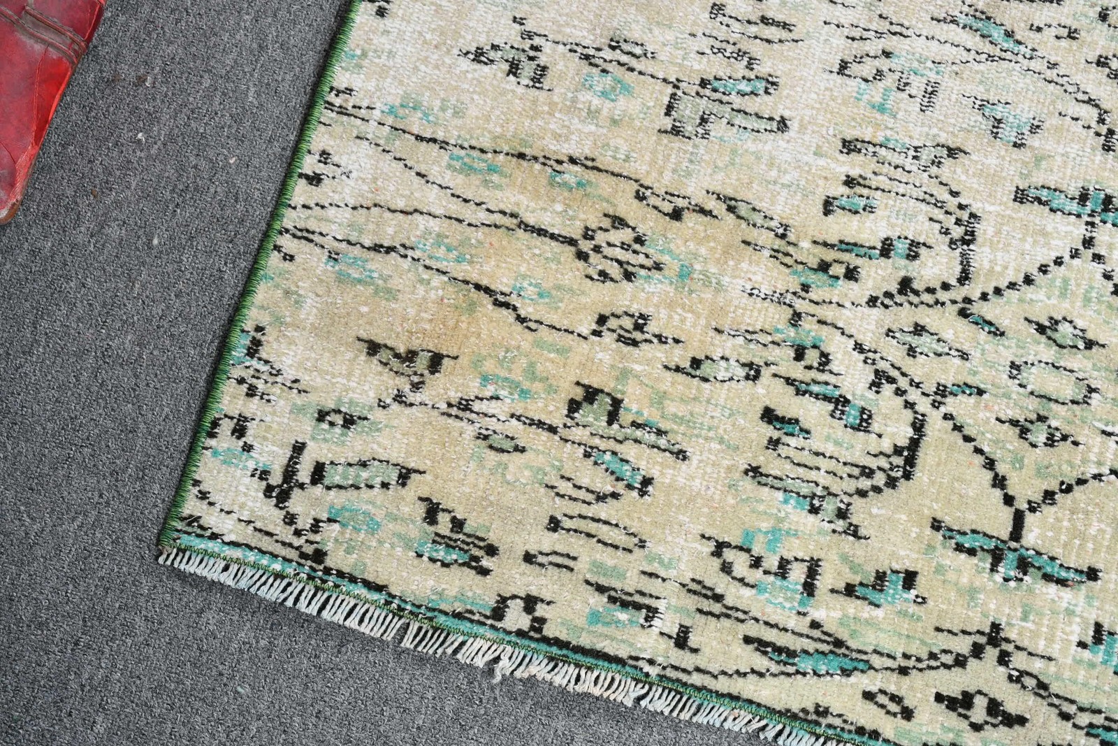 Vintage Rug, 3,4×7,2 ft Area Rug, Green Polka dot Wool Turkish Rug
