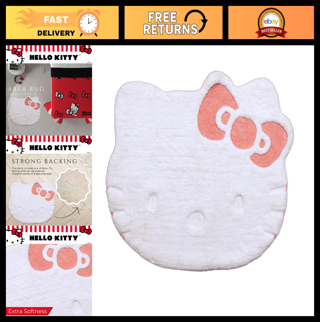 Non-Slip Hello Kitty Area Rug 34.75″ x 30″ Tufted Mat for Bathroom/Bedding