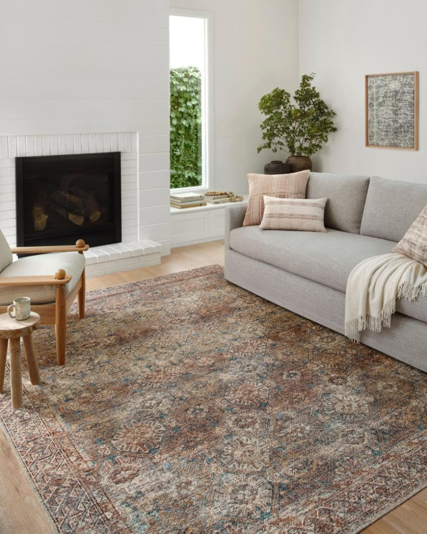 Loloi Billie Collection Aqua & Rust 6′ x 9′ Area Rug – Distressed Home Decor