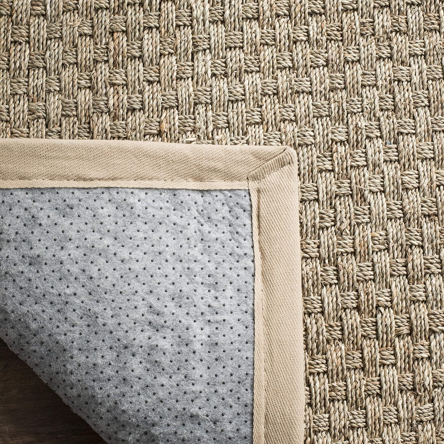 Natural Fiber Area Rug 4×6 – Beige Seagrass Basketweave with Border