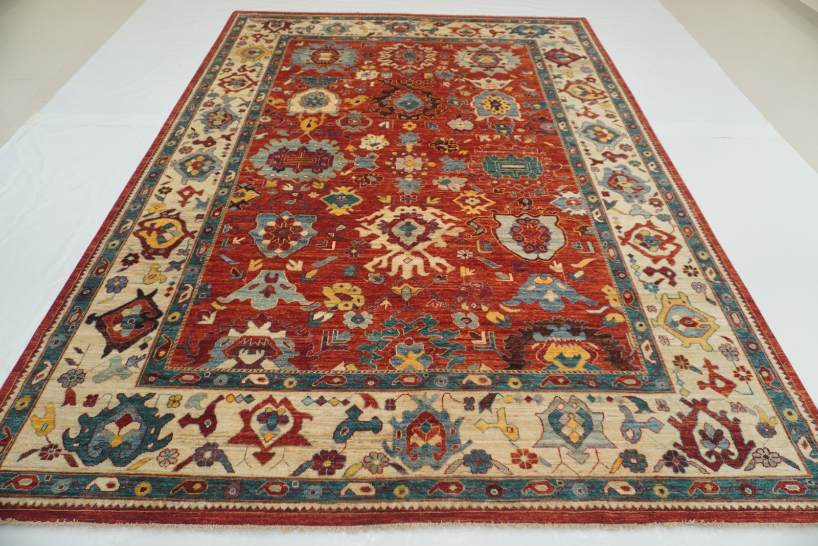 10×14 ft Red Oushak Turkish Style Hand Knotted Wool Area Rug