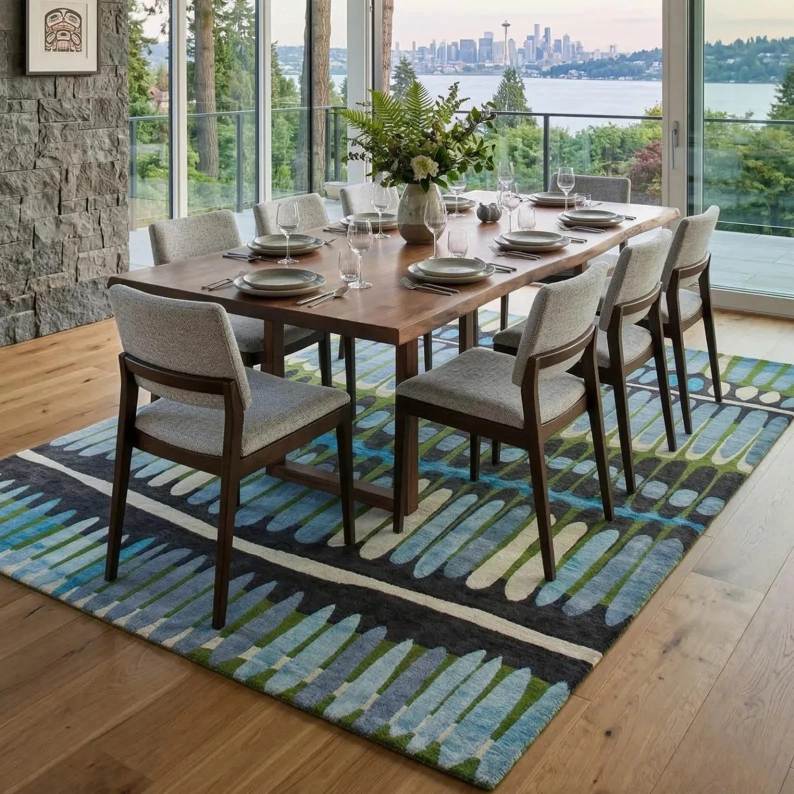 Rowen Hand Tufted Rug – Blue Green Scandinavian Geometric Area Rug for home 6×9