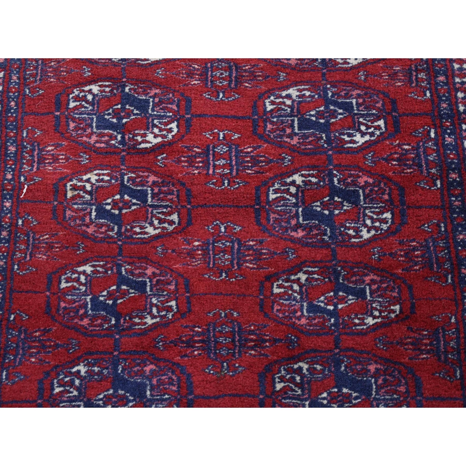 3’1″x5’4″ Crimson Red Old Turkeman Bokara Hand Knotted Clean Wool Rug R80719