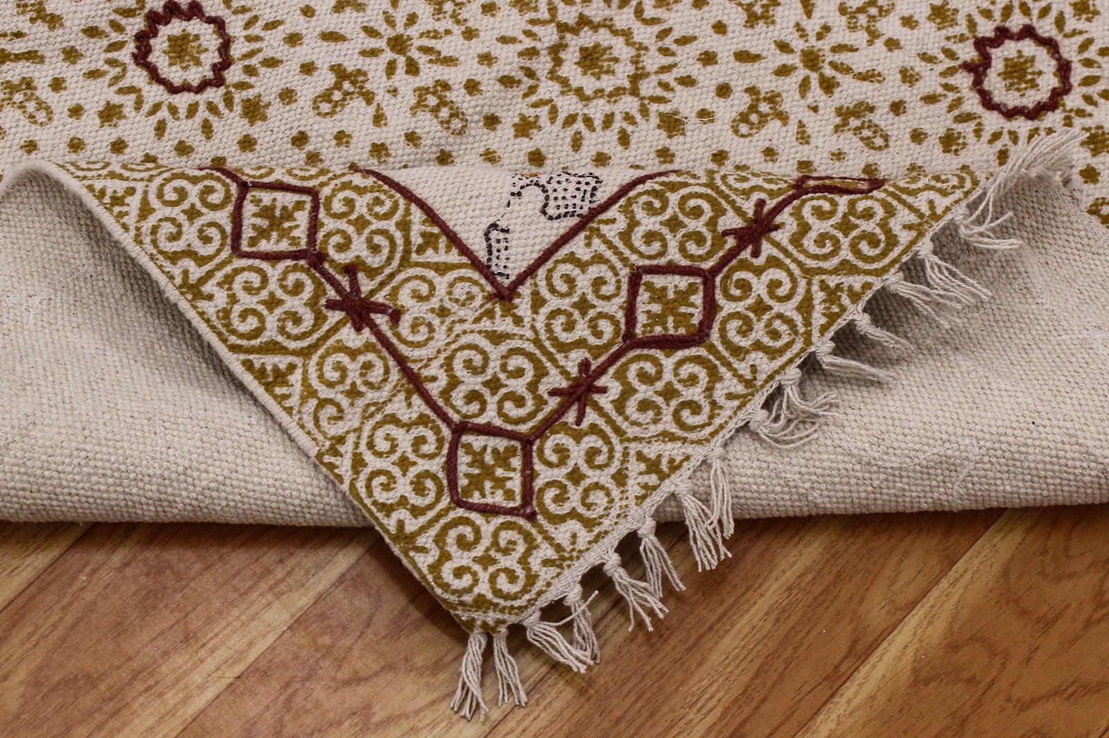 Hand Block Printed Cotton Embroidery Work Kitchen Doormats Home Decor 3×5 ft