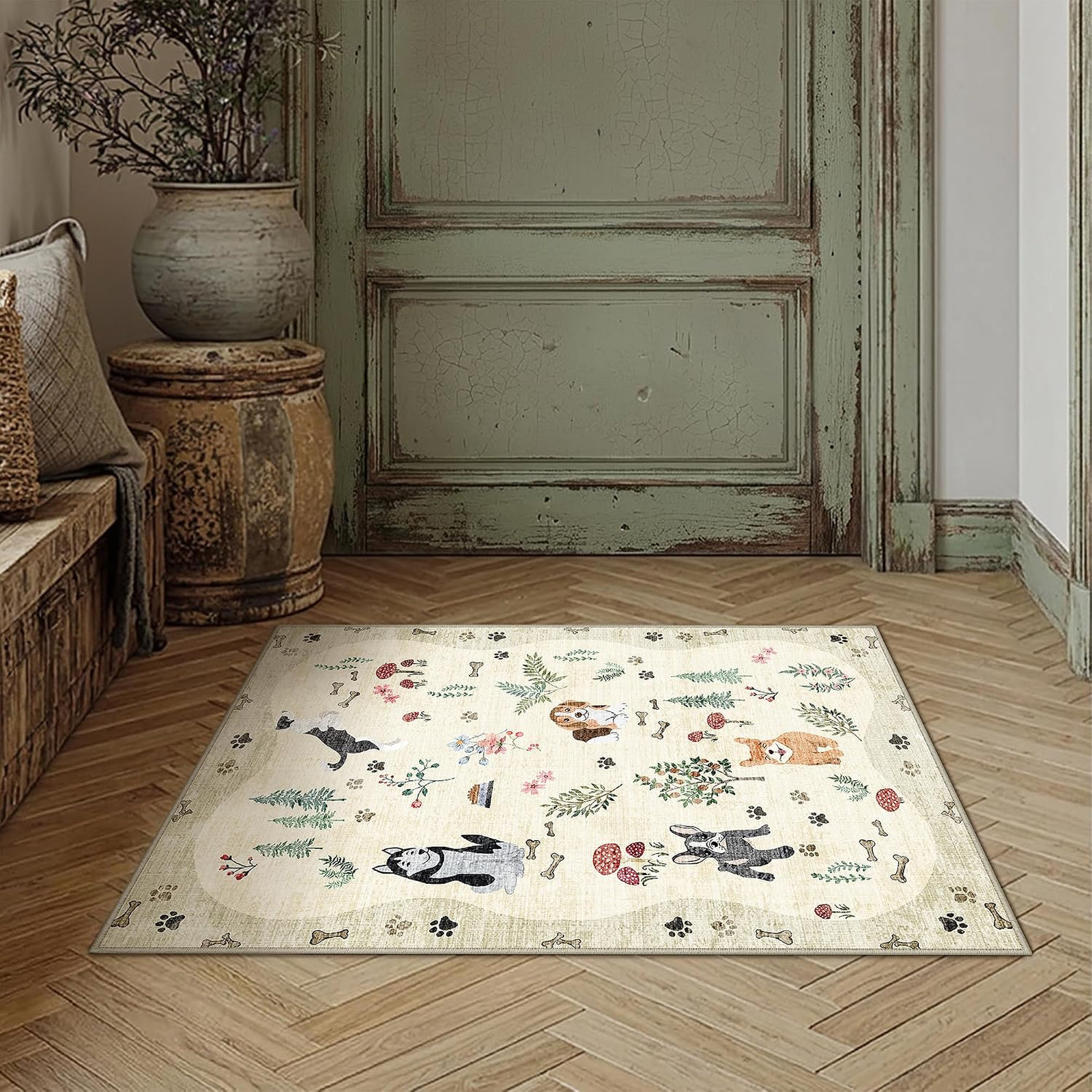2×3 Area Rug Washable Non Slip Floral Animal Carpet Low Pile Stain Resistant