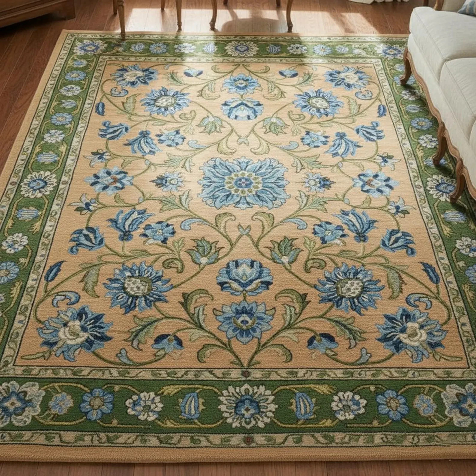 Hand Tufted Wool And Cotton , Silk Rug Color Blue & Beige Handmade Design Rug