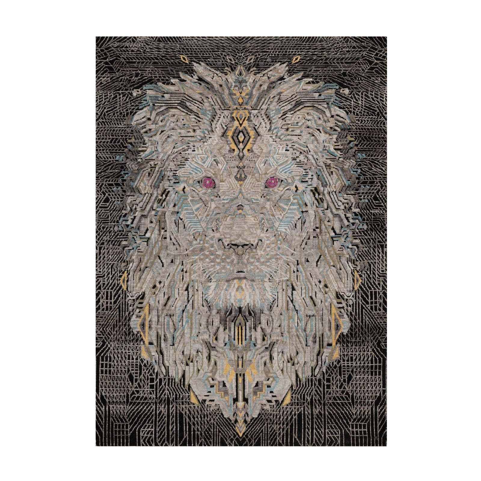 5’1″x7’1″ Onyx Black Maharaja Lion Wool & Silk Hand Knotted Oriental Rug R92086