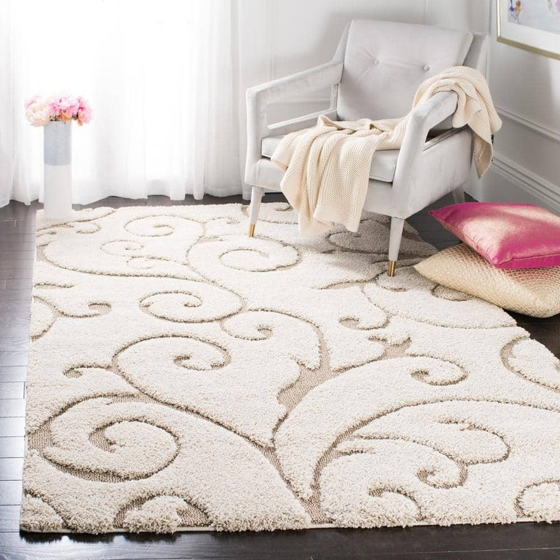 6×9 Shag Area Rug Cream Beige Floral Plush High Low Pile Living Room Decor