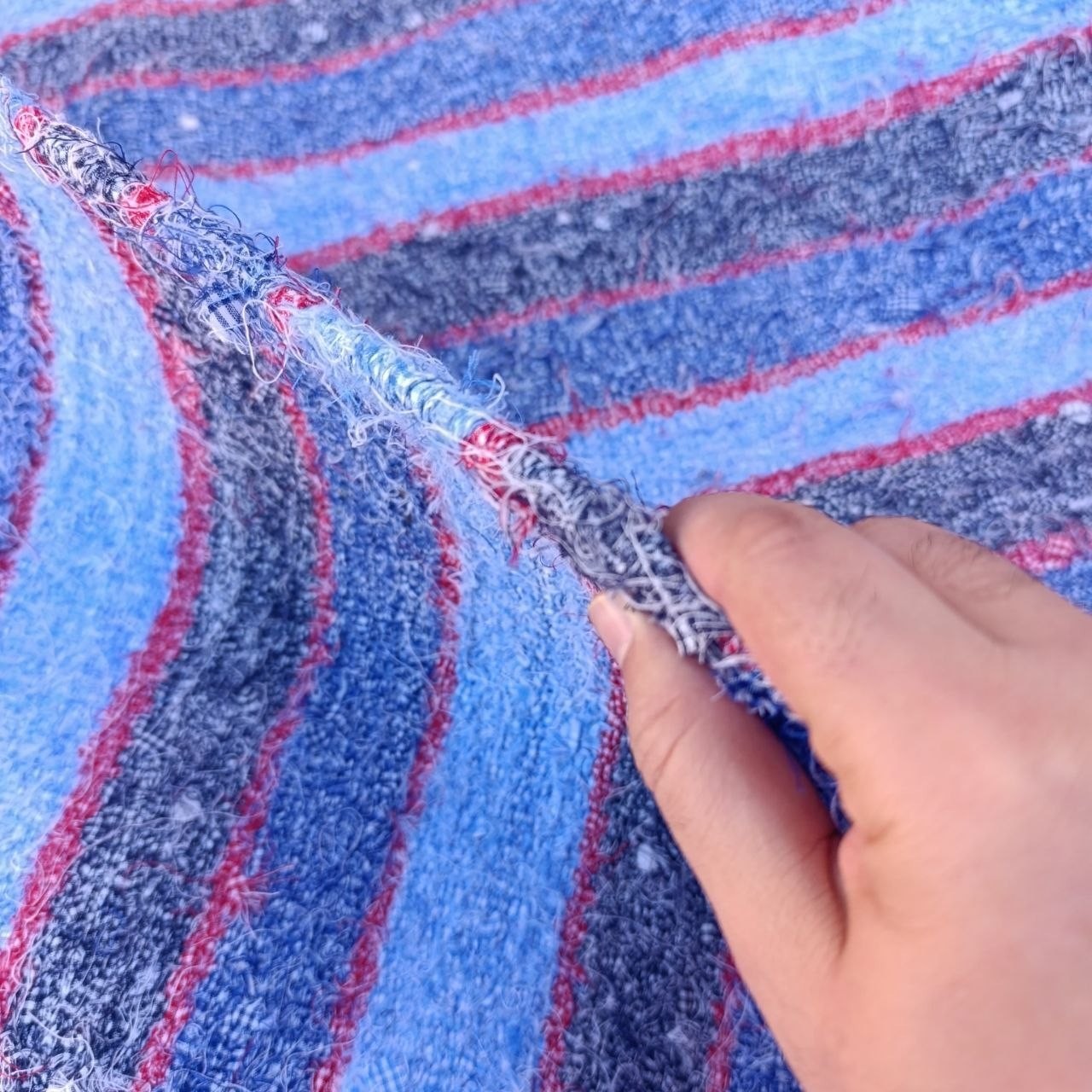 Vintage Algeria saharan Rug Handwoven Berber Blue Striped 79×57 in