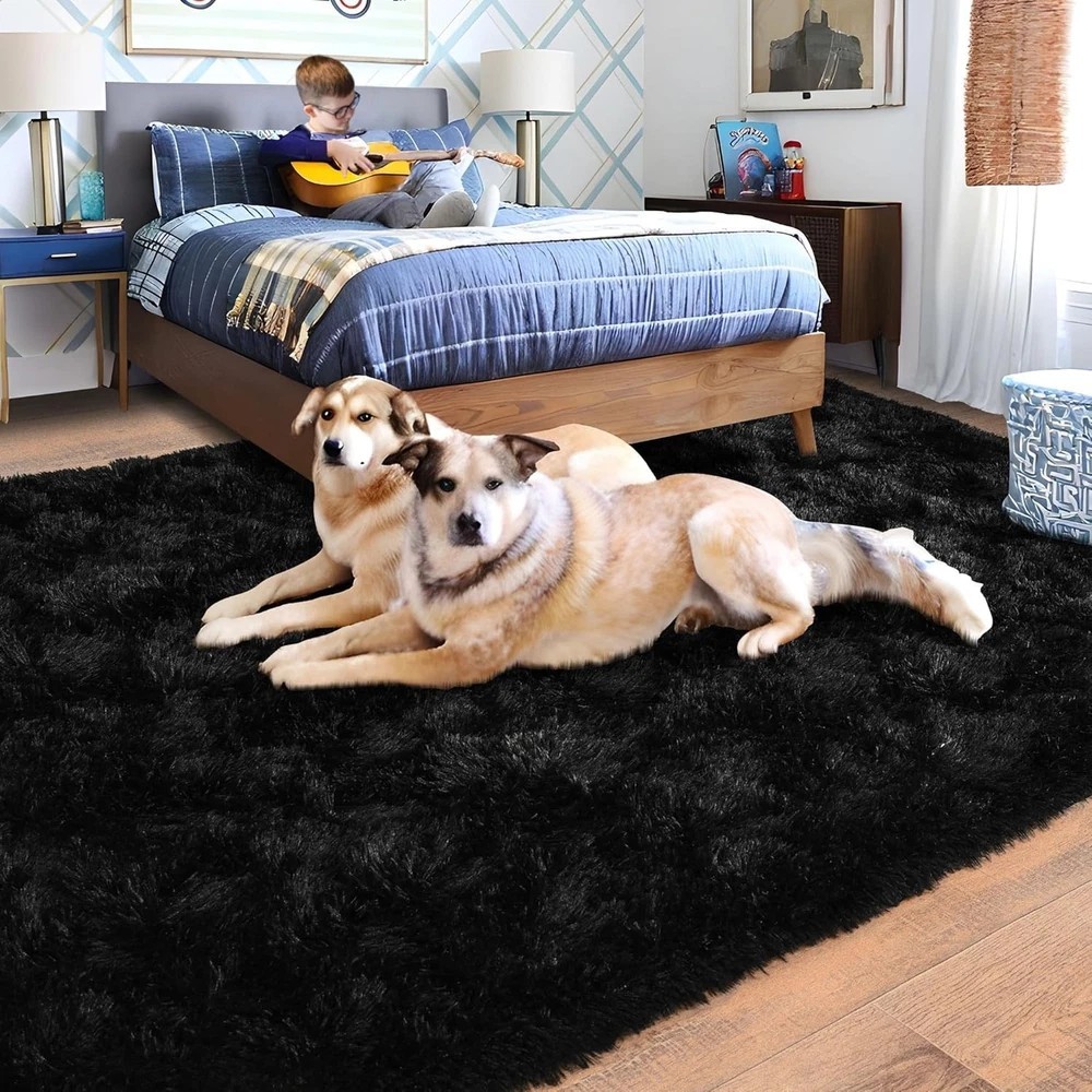 8×10 ft Area Rugs for Living Room, Black Carpet Ultra Soft Large Fluffy Shag