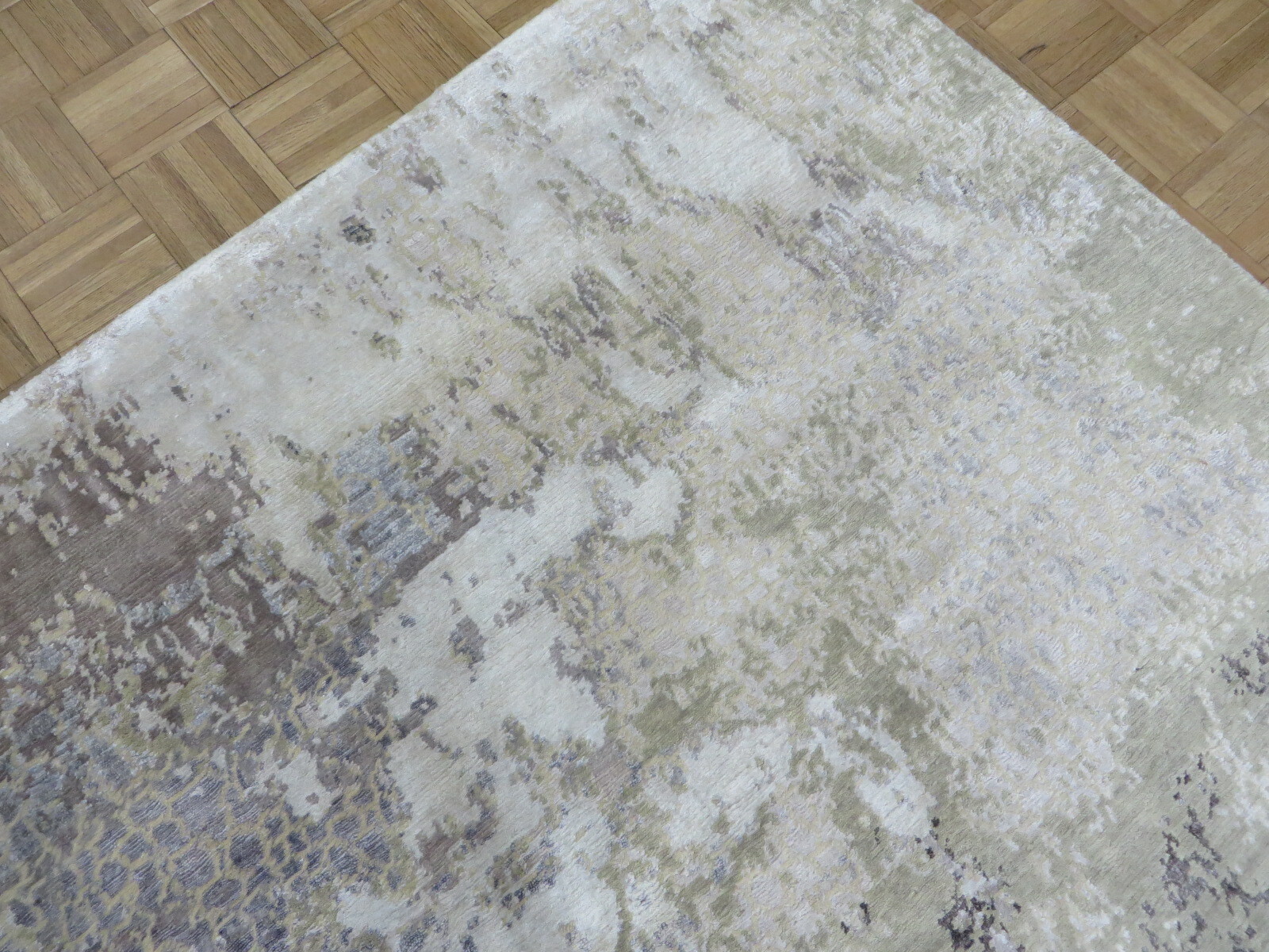 8’1 x 10 Hand Knotted Modern Abstract Gray Oriental Rug With Silk G9228