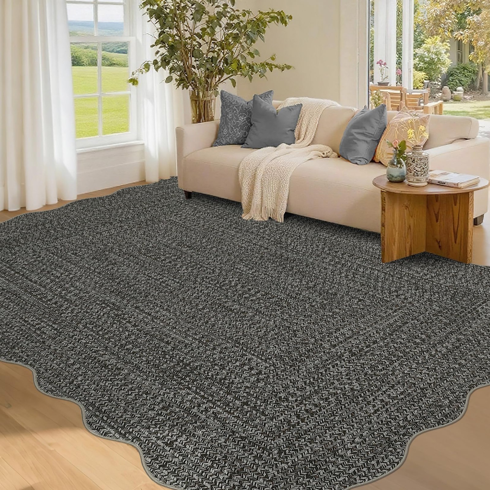 Luxloom Imitation Braided Collection-Print Living Room Rug 5X7 Washable Rug For