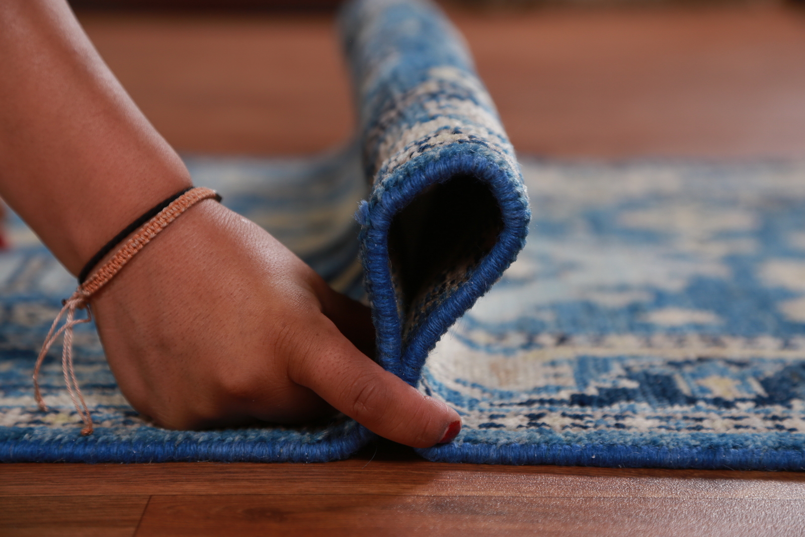 Blue Vegetable Dye Oushak Turkish Handmade Wool Runner Rug for Hallway 3×10 ft