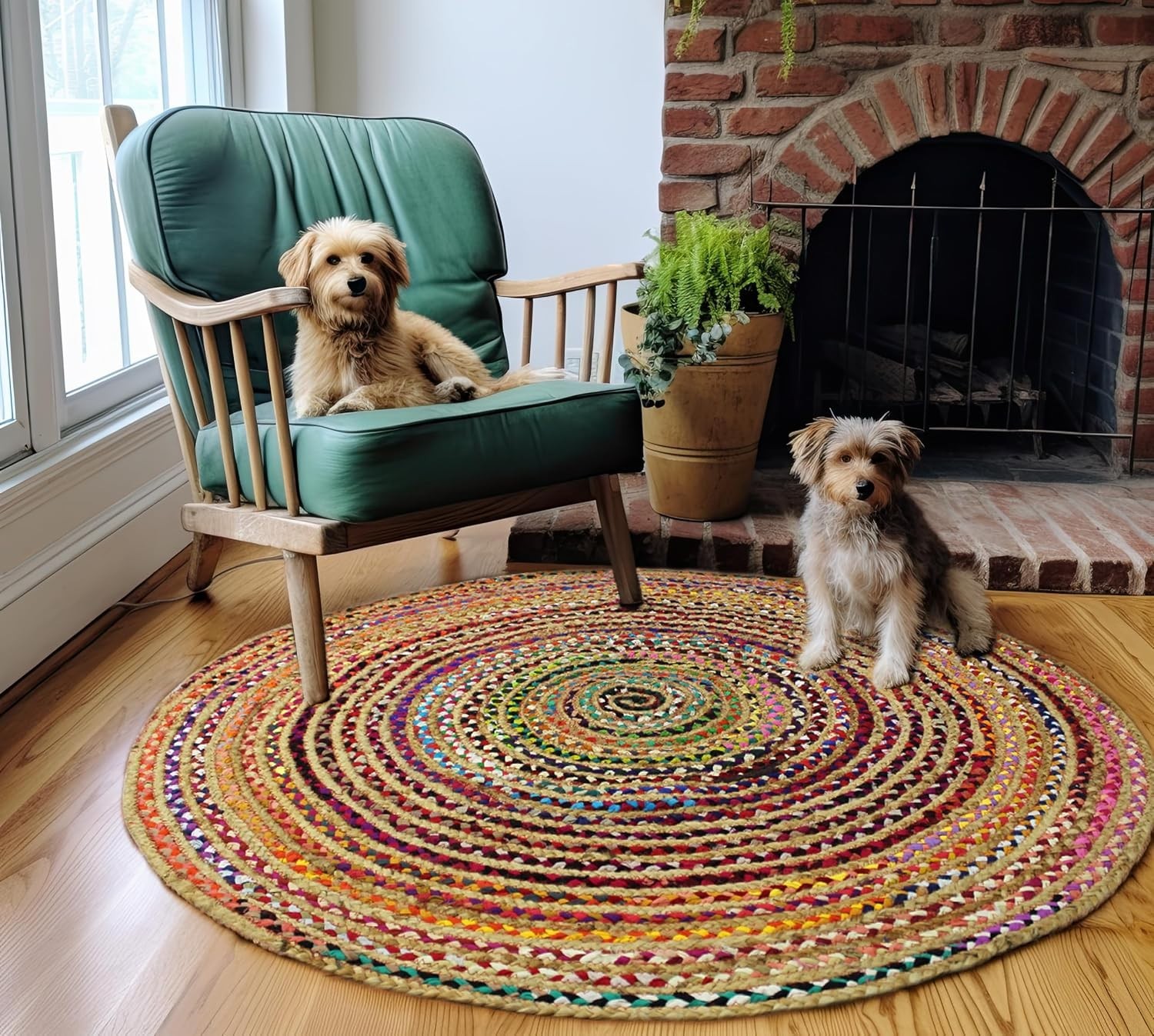Handwoven Multicolor Chindi Rug – 4′ Round Boho Farmhouse