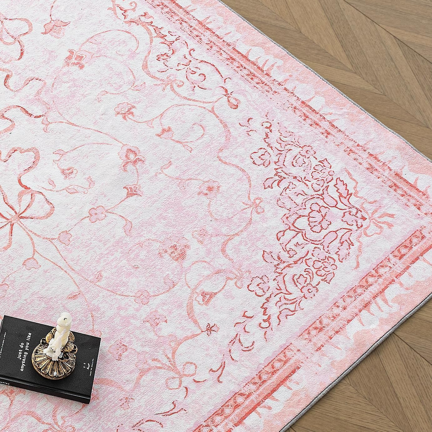 Pink Rug for Bedroom Girl Nursery – Bow Kids Rugs, Cute Coquette Teen Girls Room