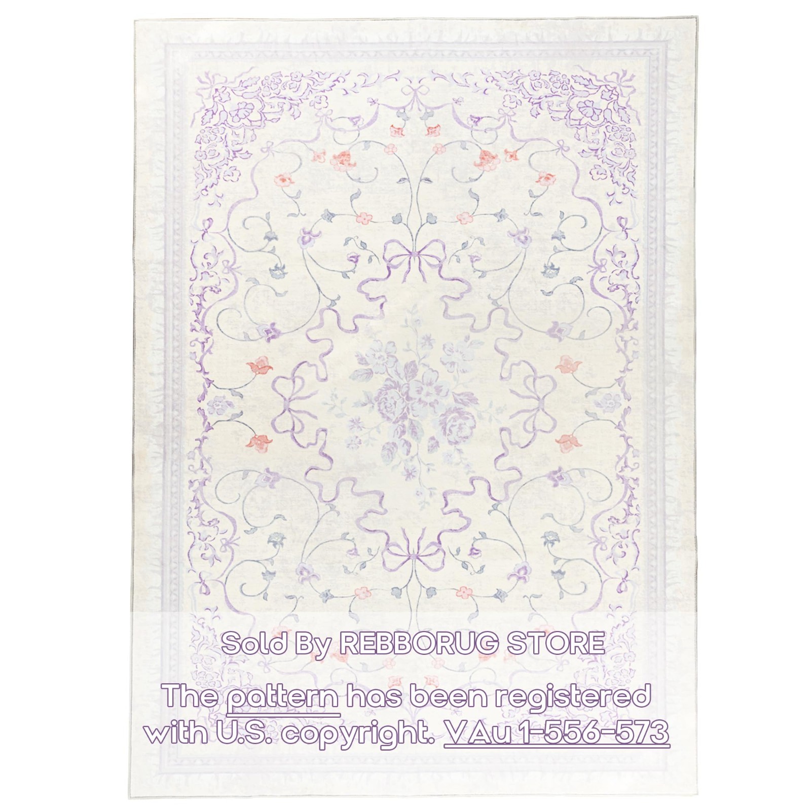 Pastel Purple 5×7 Washable Area Rug – Light Lavender Floral Design for Kids’ Roo