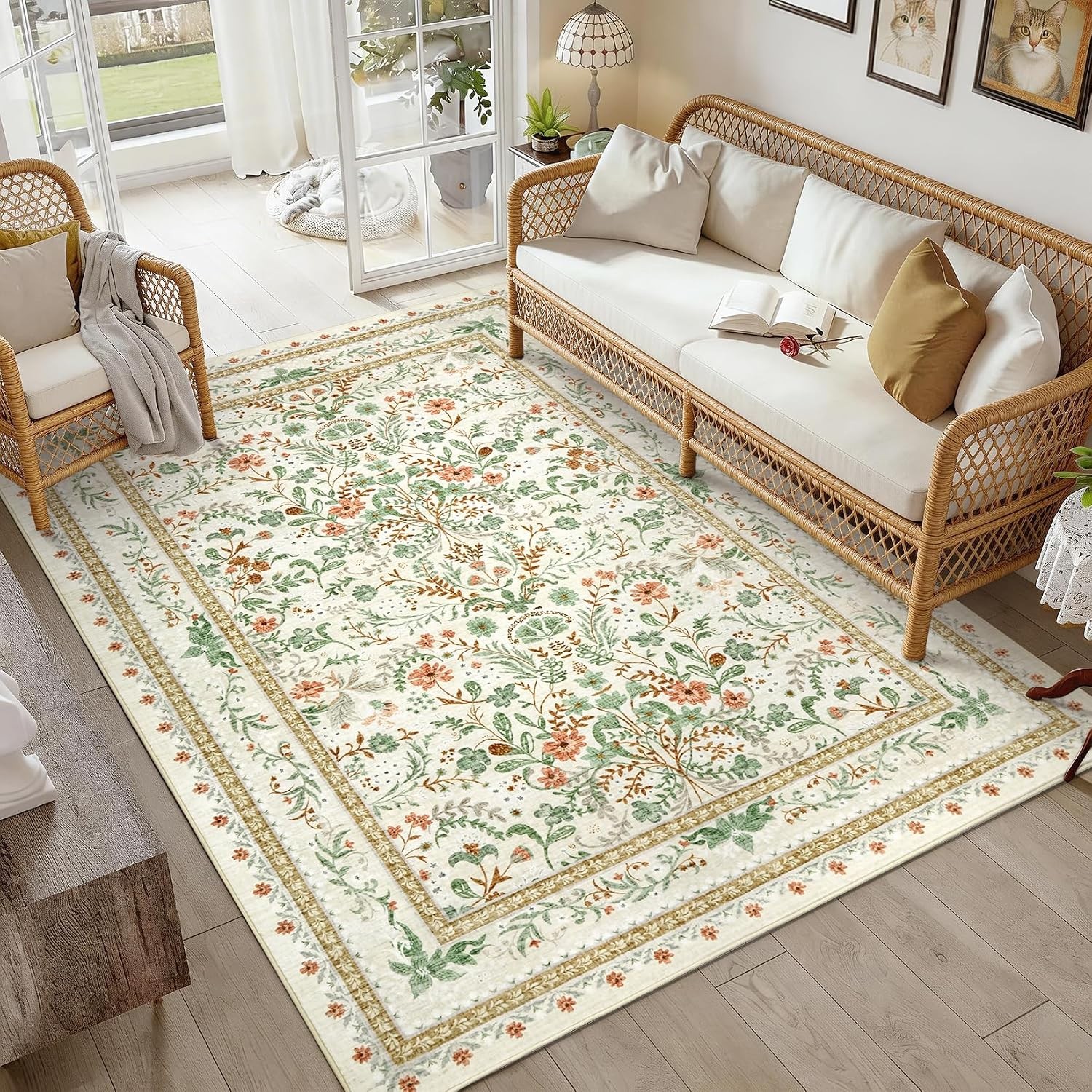 Vintage Boho Floral 5×7 Area Rug Washable Non Slip Living Dining Bedroom Nursery