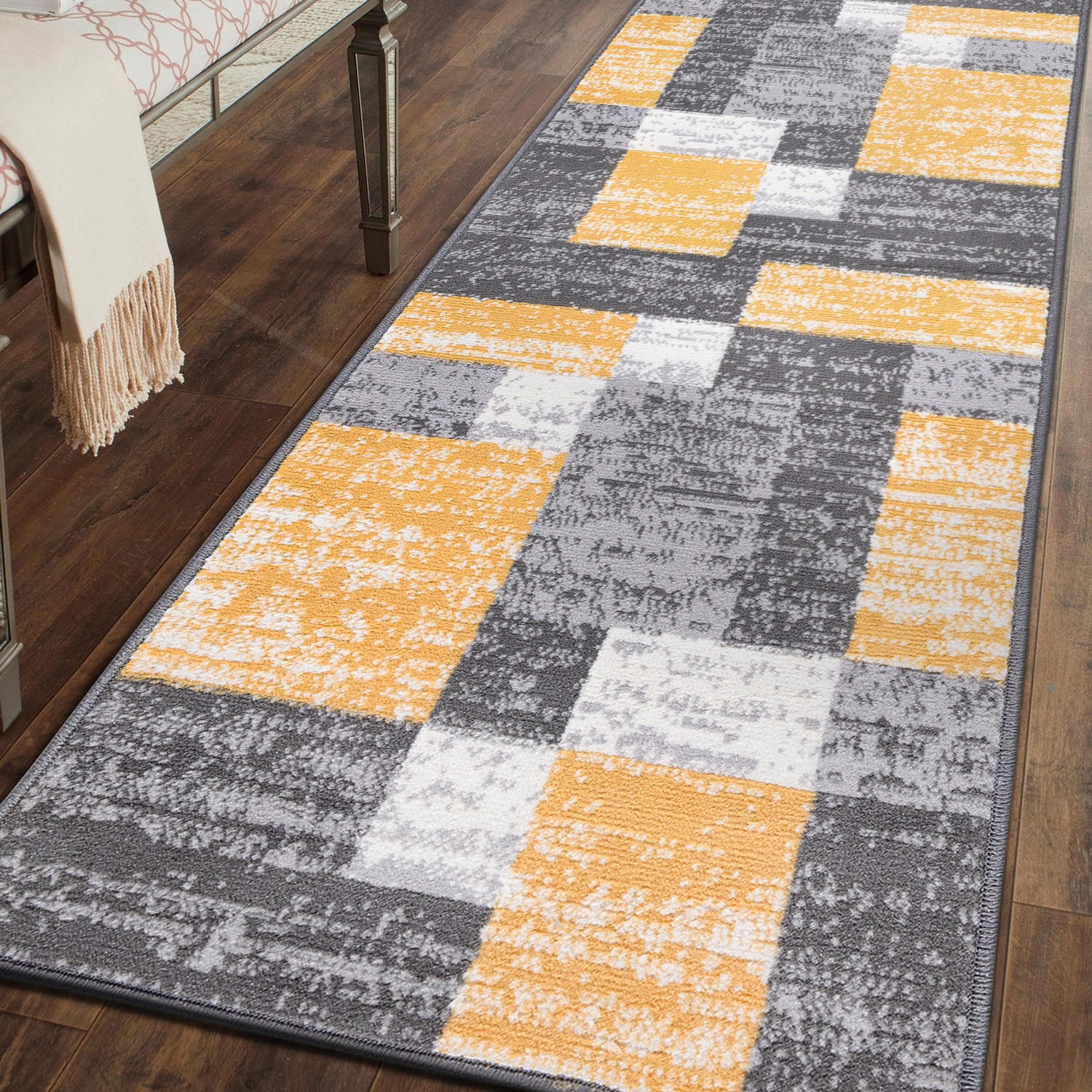 Rugshop Kitchen Rug Modern Geometric Boxes Area Rug Yellow Floor Runner Rugs 2×7